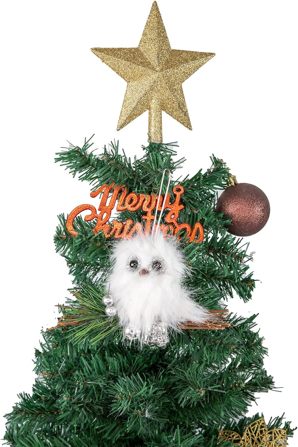YCHTEWY White Plush Owl Christmas Ornaments - Gold Star Winter Holiday Tree Decor | Set of 2