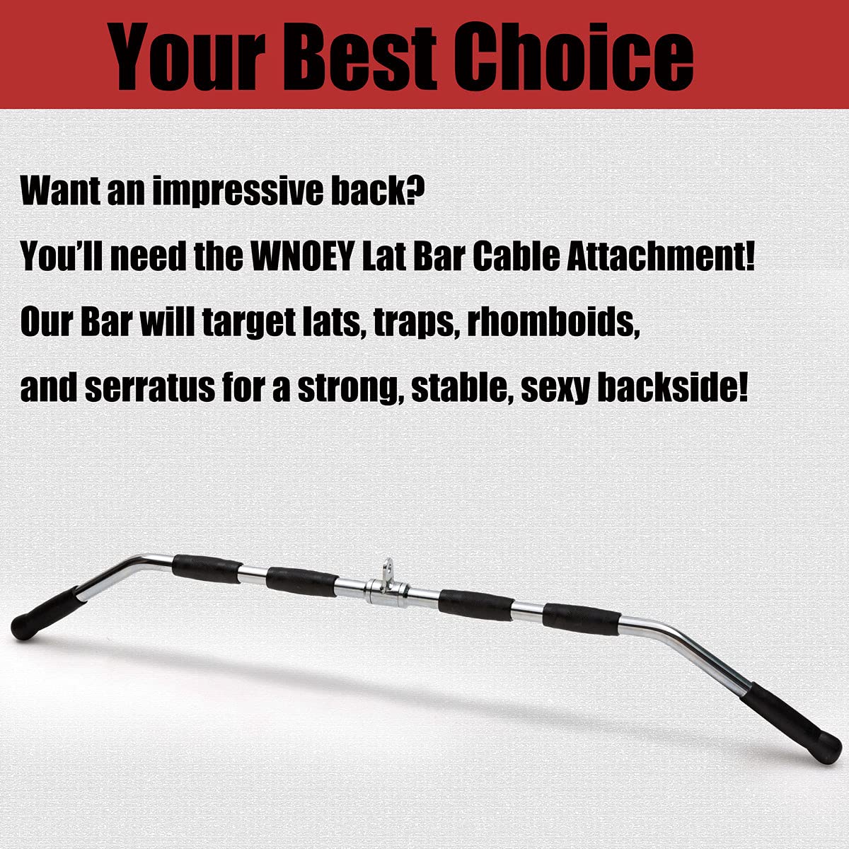 LAT Bar Cable Attachment with Rubber Handgrips, Deluxe Heavy Duty Solid Curl Bar Revolving Hanger Home Gym Cable Attachments (48 in Lat Bar)