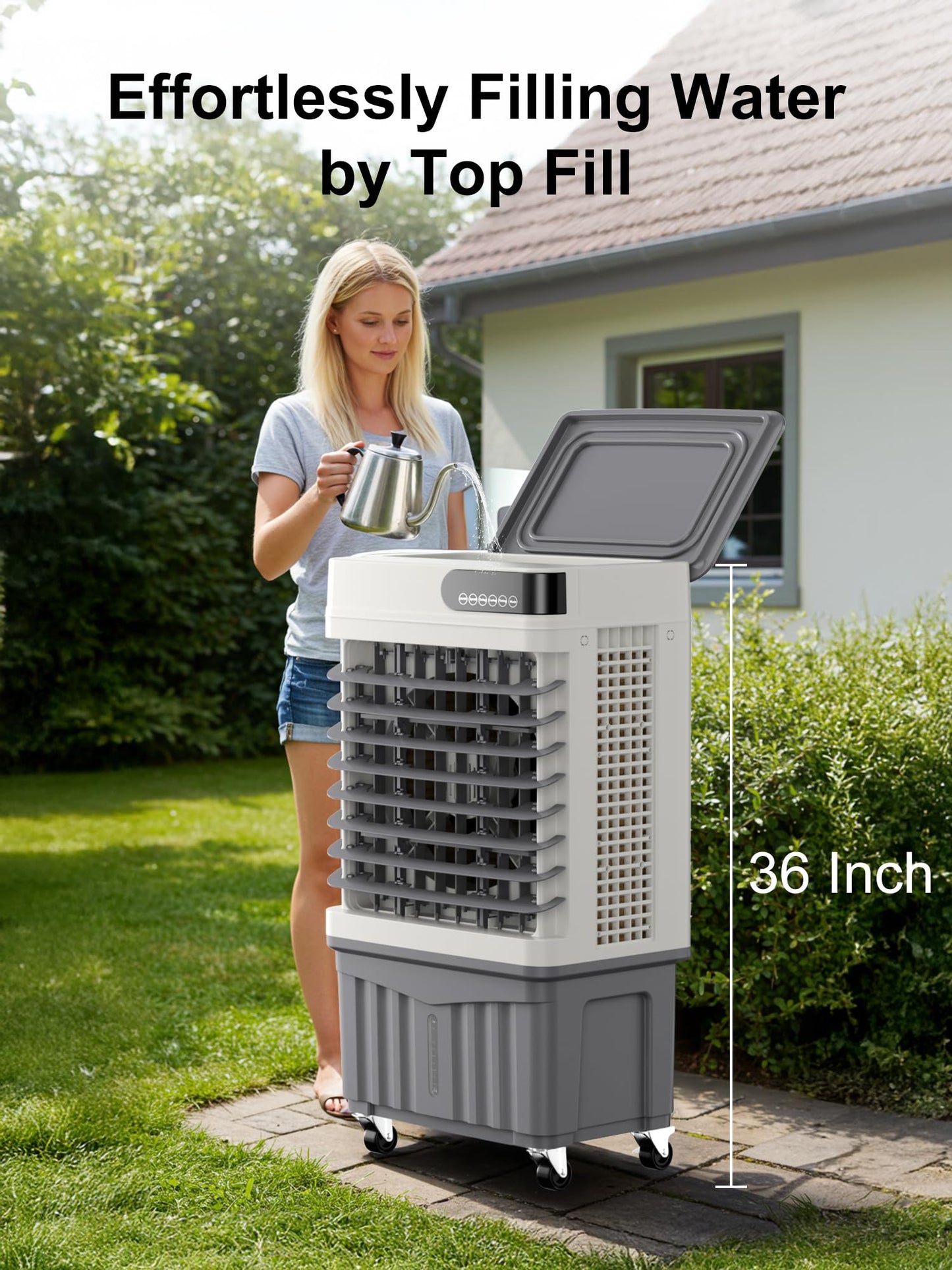 Uthfy Swamp Cooler, 36 Inch Evaporative Air Cooler with 8 Gal Water Tank, 2500 CFM, 120° Oscillation, 3 Modes & 3 Speeds, Remote, 12 H Timer, 4 Ice Packs, Portable Air Conditioner for Indoor