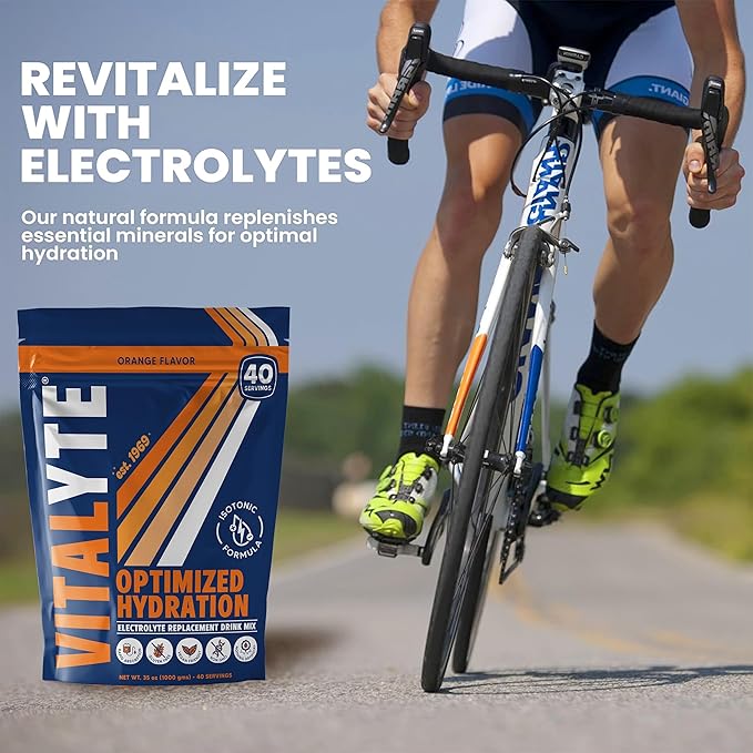 Vitalyte Electrolyte Powder Drink Mix, Isotonic Electrolyte Hydration Mix, Gluten Free Post Workout Powder Mix, Pack of 2, 35 oz. Each, Orange Flavor