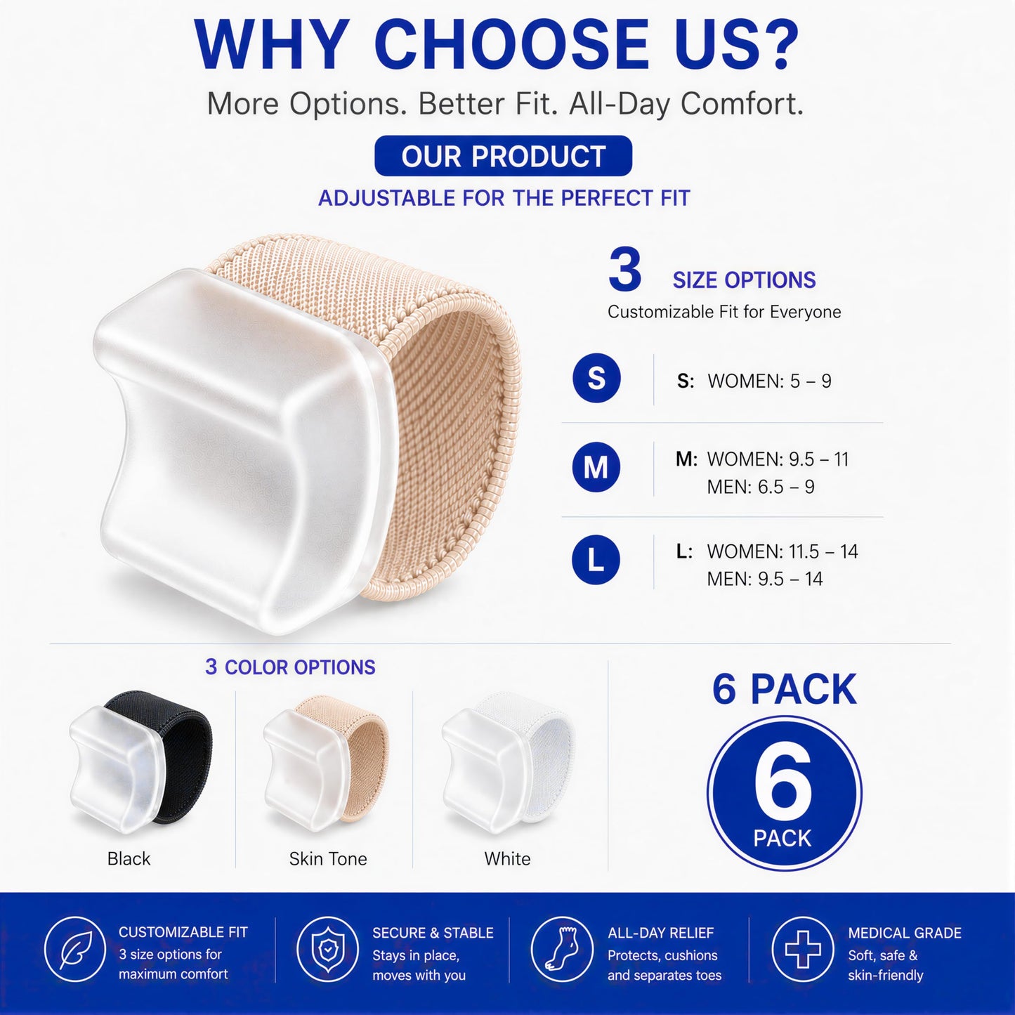 FULEEAN Big Toe Spacers,Hallux Valgus Corrector,Relieve Bunion Pain,Prevent Overlapping Toes, All-Day Comfort for Men & Women, Fits in Shoes.