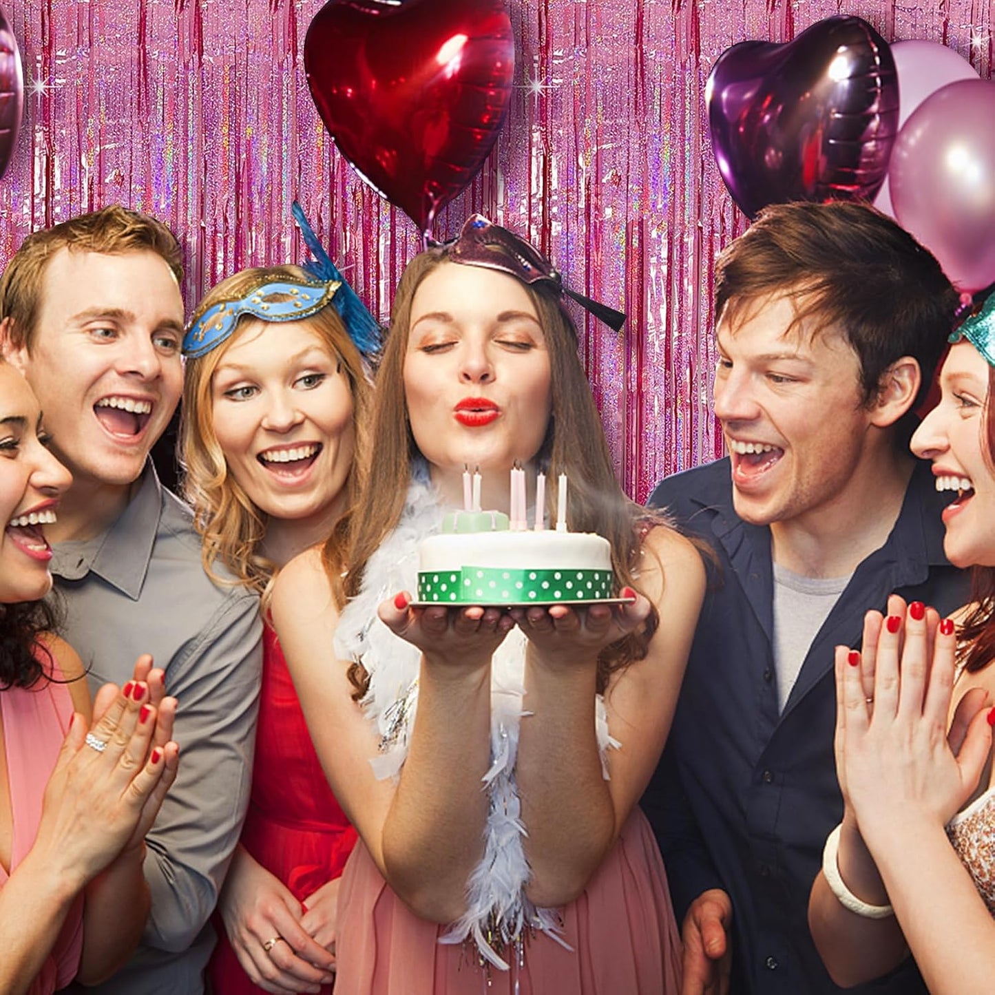 Skiennix Tinsel Curtain Backdrop - Pink Glitter Foil Fringe for Birthday & Party Decor | 5 Packs