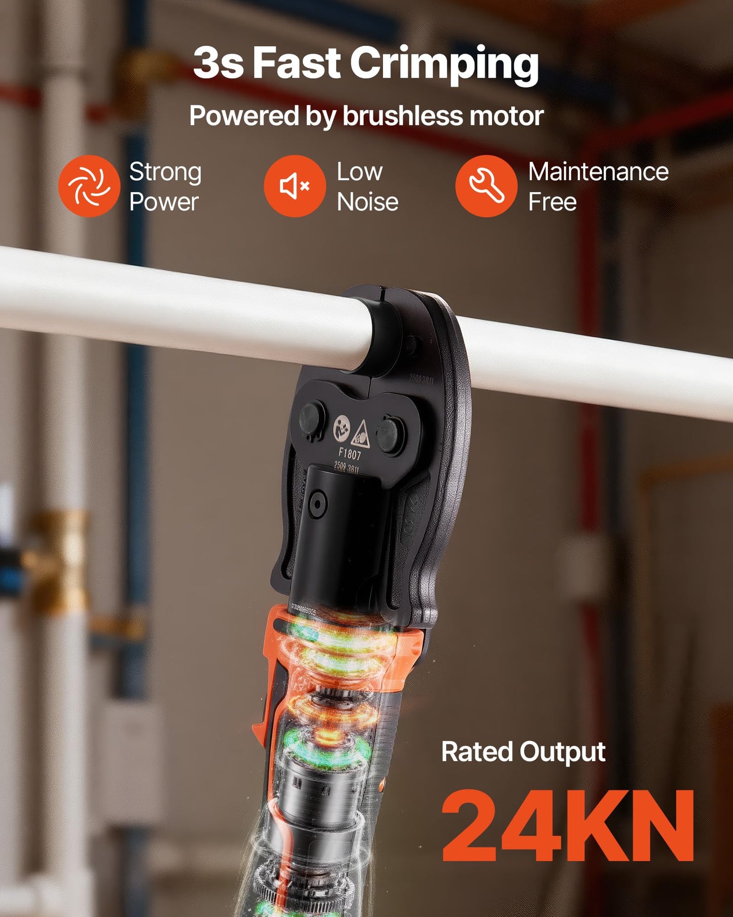 VEVOR Cordless Mini Press Tool, 18V Electric Pipe Crimping Tool for 1/2", 3/4", 1" PEX Pipe Copper Rings, 24KN PEX Press Tool with 2pcs Battery, Fast Charger & Carrying Case - Meet ASTM F1807 Standard