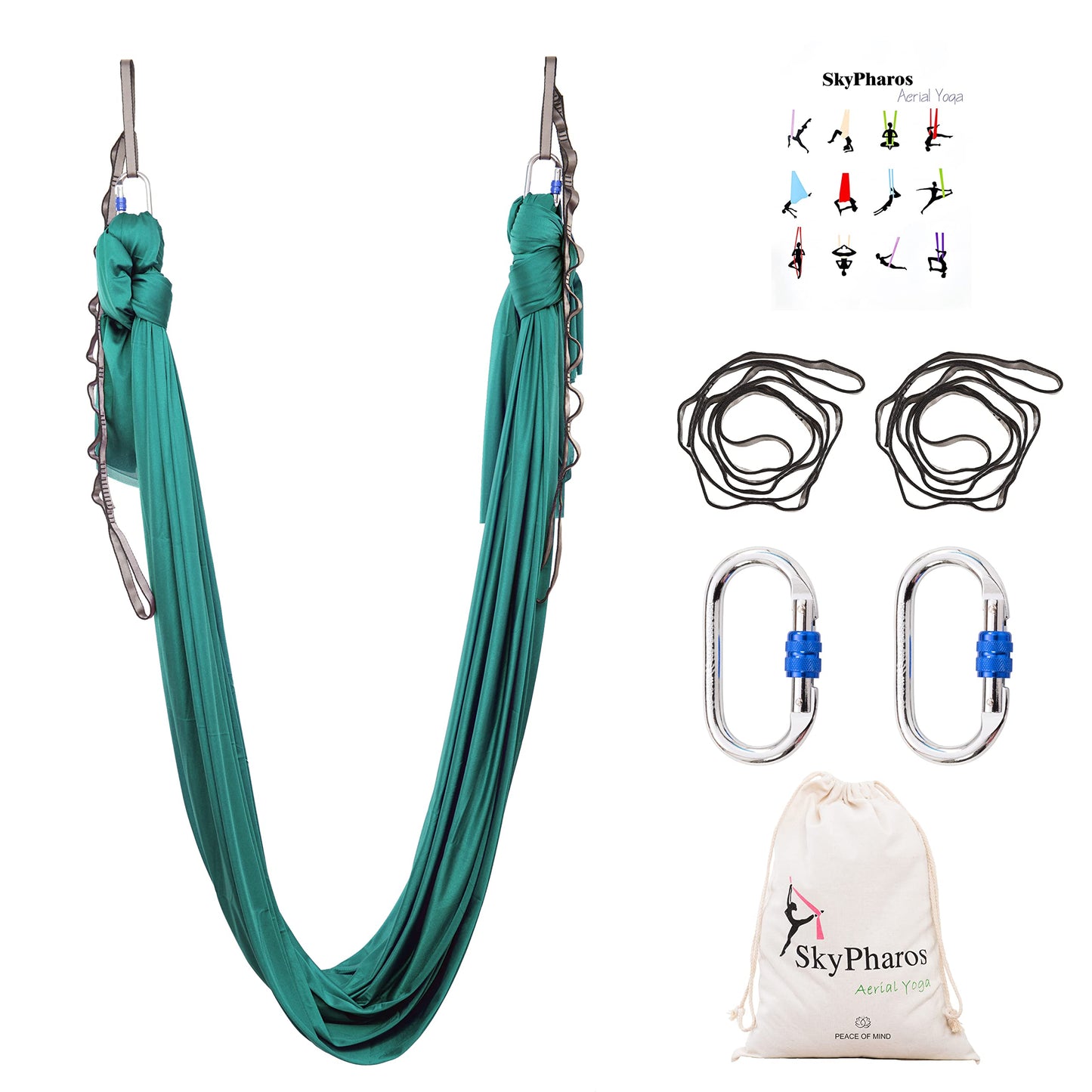 SKYPHAROS 5.5 Yards Aerial Silks Yoga Swing Set - Aerial Yoga Hammock Kit Anti-Gravity Flying for Fitness, Low/Non Stretch Nylon Tricot Fabric Hardware Included for Dance