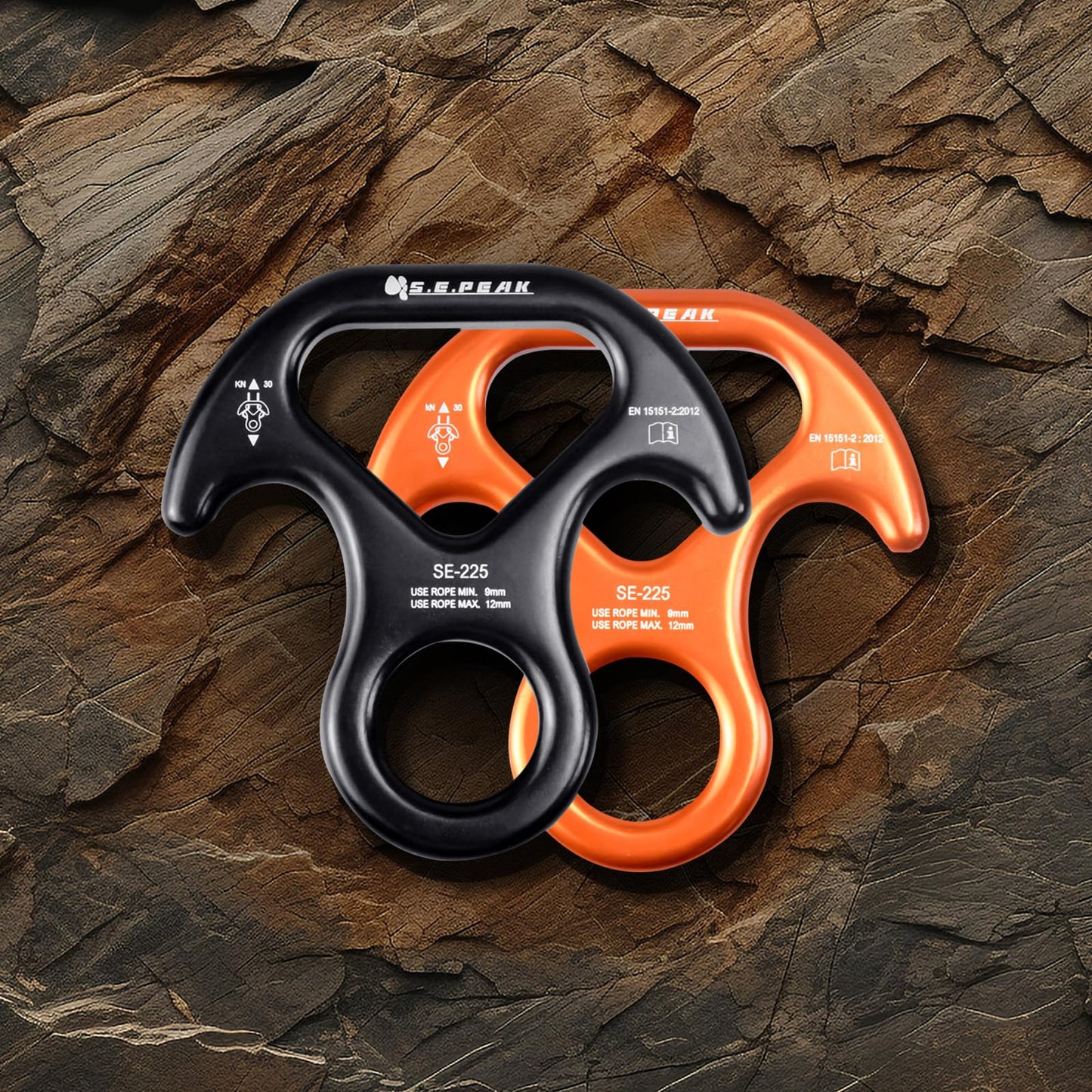 S.E.PEAK 30kN Rescue Figure 8 Descender with Bent-Ear, Rappelling Gear Downhill Equipment Belay Device for Rock Climbing/Aluminum Alloy, Black