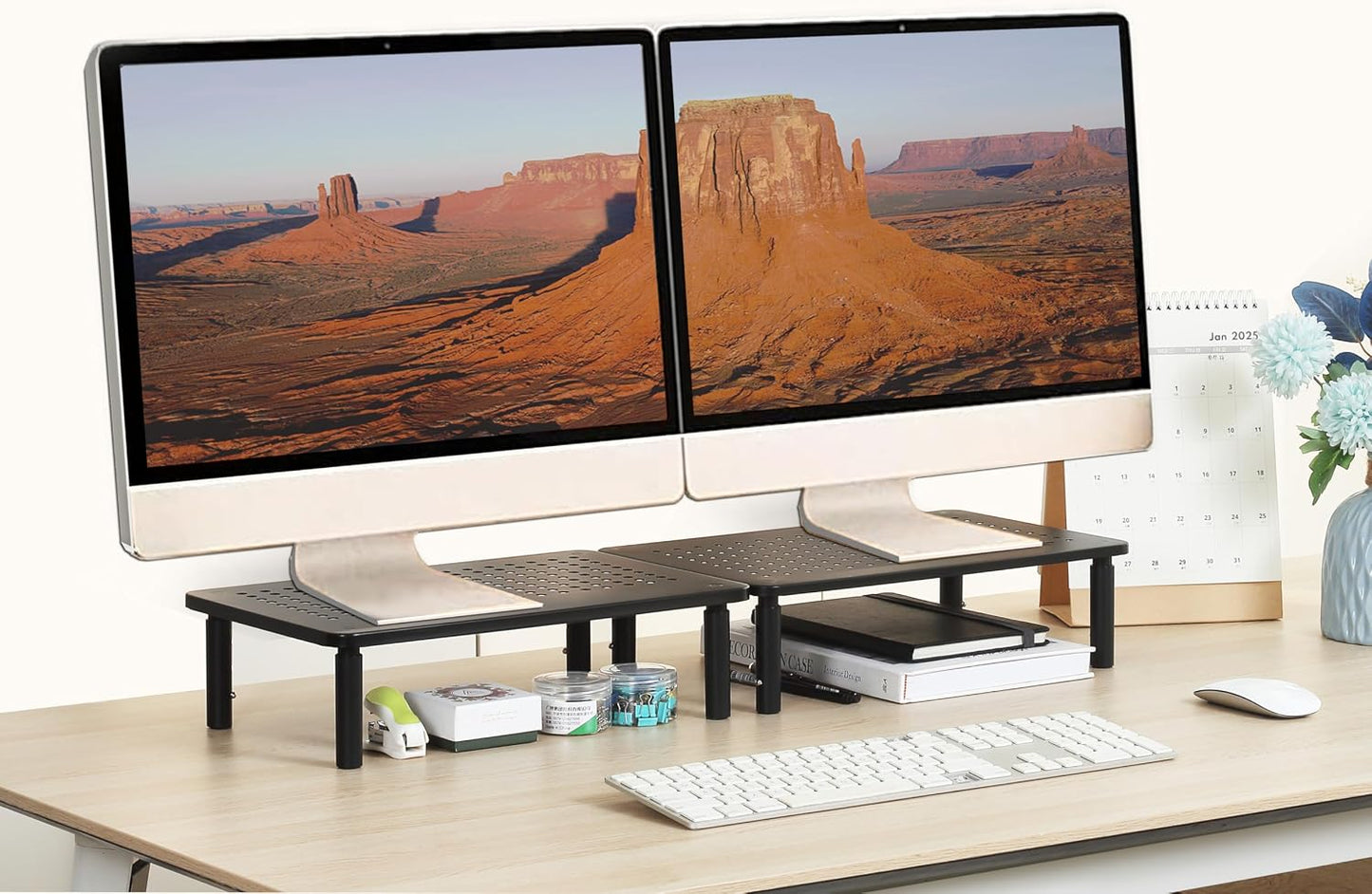 VONDETYR (2 Pieces)(14.5" Lx9.3 Monitor Stand for Desk Monitor Riser, Adjustable Laptop Riser, Desk Organizer Desktop