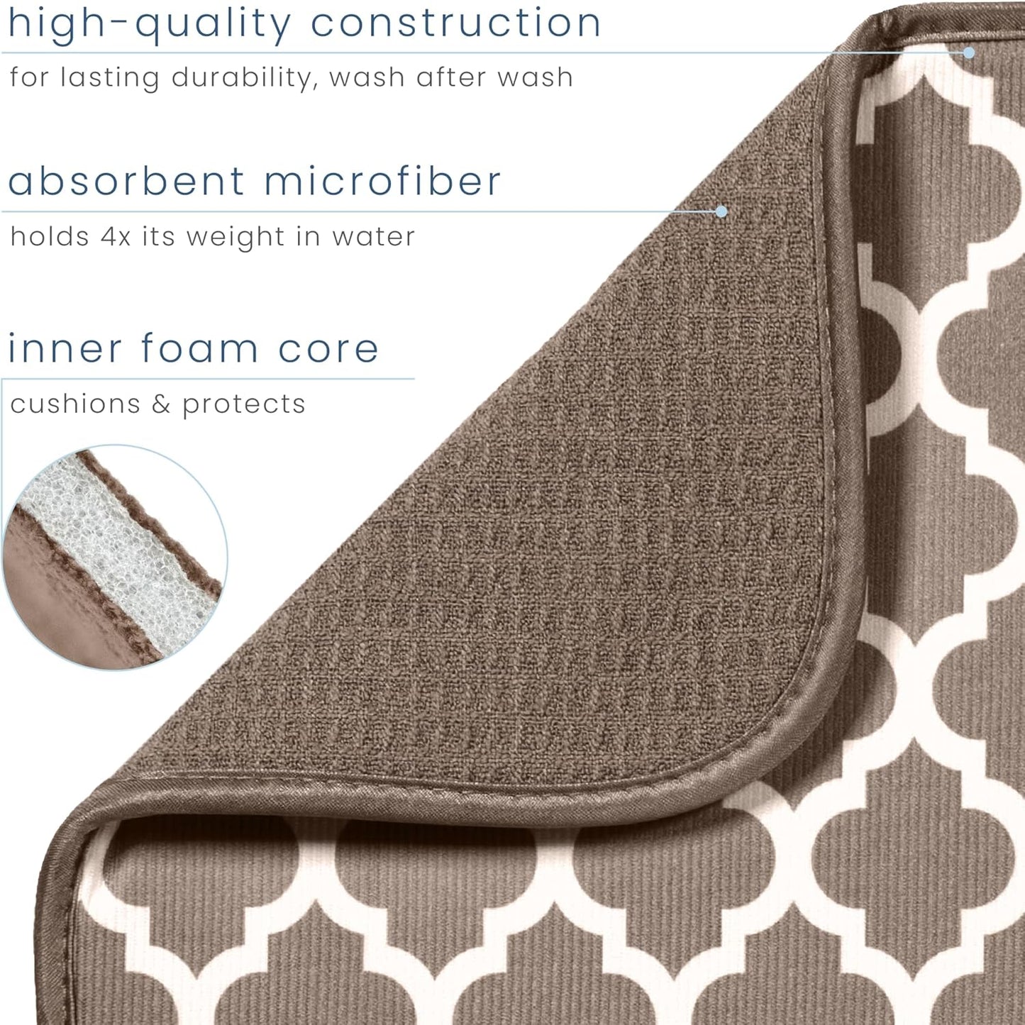 S&T INC. XL Dish Drying Mat - Absorbent Microfiber Kitchen Counter Pad, 18” x 24”, Taupe Trellis