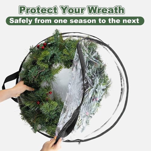 Clear Wreath Storage Bag by [Brand Name] - Heavy Duty PVC Protector for 24x8 Inch Christmas Wreaths | Includes Handle