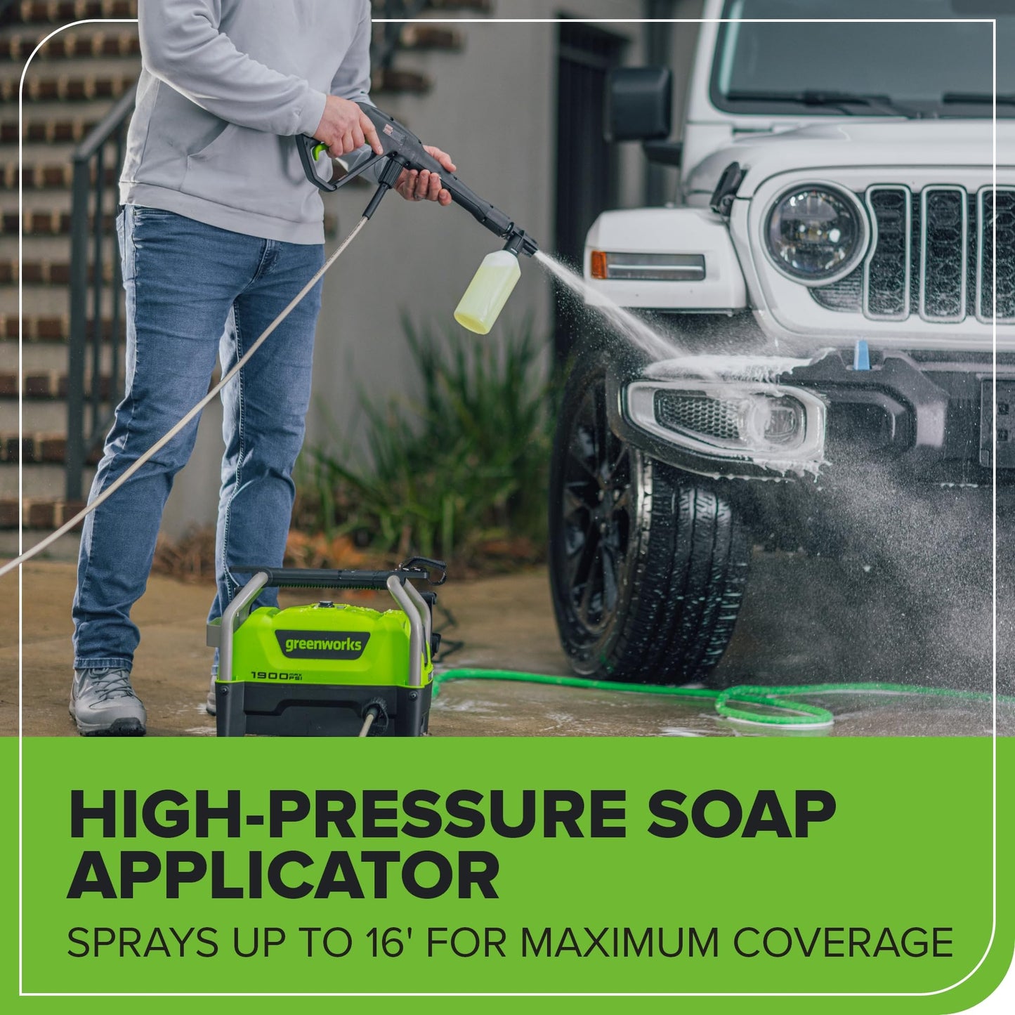 Greenworks 1900 PSI (SGS Certified) 1.2 GPM 13Amp Portable Compact Electric Pressure Washer, Power Washer for Cars, Driveways, Patios, Patio Furniture & Around Pools