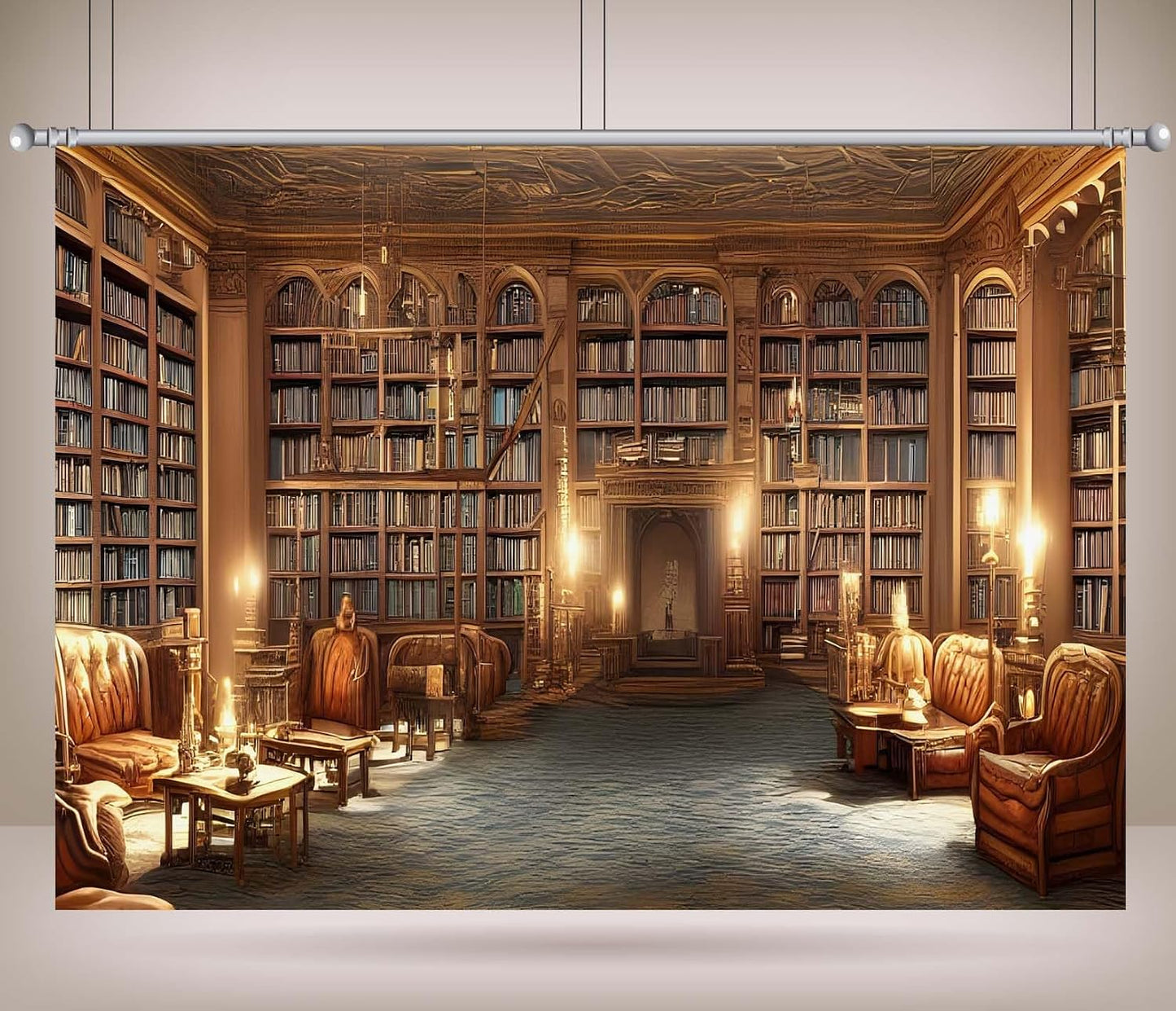 BELECO 5x3ft Fabric Vintage Library Backdrop Wooden Bookshelf Books Sofa Lounge Reading Room Background Library Party