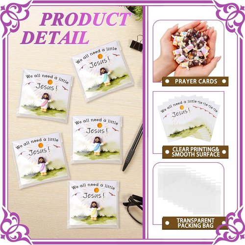 Little Jesus Figurines - 50 Bulk Mini Jesus Statues with Prayer Cards & Bags | Perfect for Easter Favors