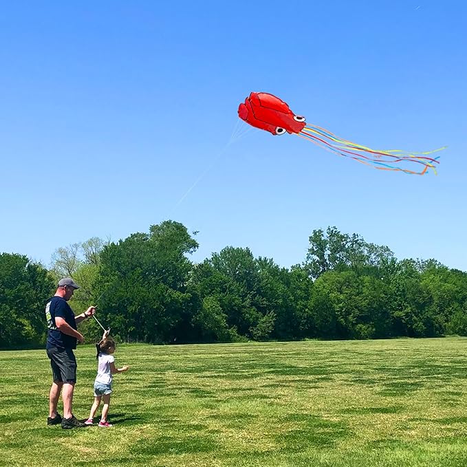 Octopus Kites for Kids & Adults Easy to Fly, 24”x 158” Large Soft Kite Kit for Boys and Girls, Single Line 3D Beach Kite Set for Teens,Perfect for Outdoor Activities