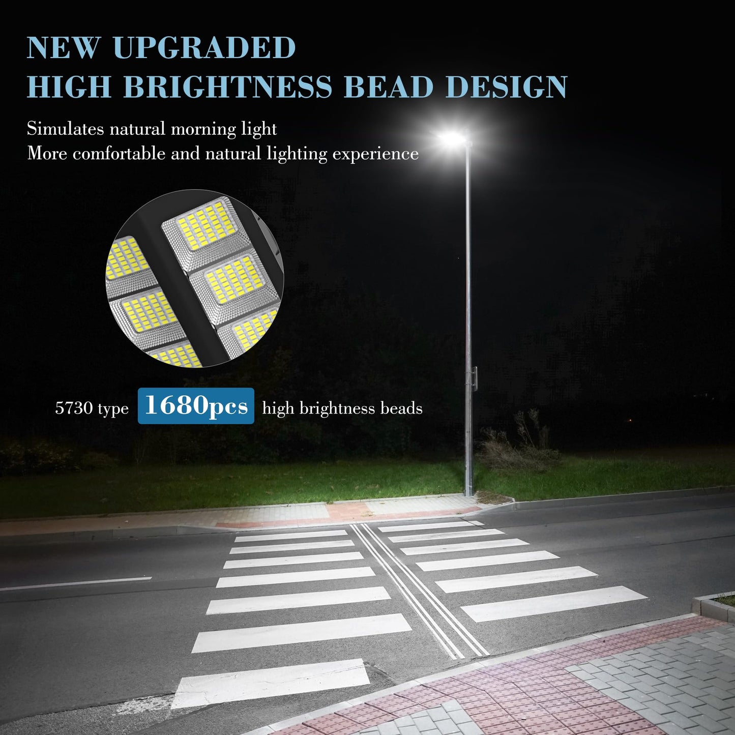 OKPRO 15000W Solar Street Light, 7000K Solar Lights Outdoor Waterproof Motion Sensor, Solar Security Light IP66 Waterproof, Solar Street Lights Outdoor Dusk to Dawn for Parking Lot, Yard, Farm