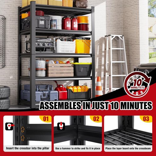 **Regine Switzerland Heavy Duty Garage Shelving - Adjustable 5-Tier Metal Storage Unit | 3500 lbs Capacity, 72"x59"x20"**