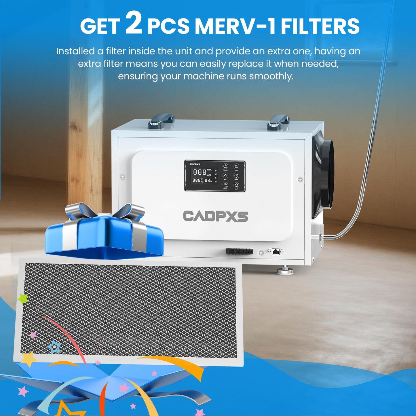 CADPXS Crawl Space Dehumidifier with Pump, 125 Pints Commercial Dehumidifiers with Drain Hose, Dehumidifier for Crawlspace, Basements & Water Damage Use, Memory Restart, cETL, 5 Years Limited Warranty
