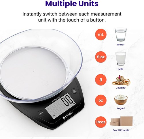 Etekcity Digital Food Scale - Accurate 0.1g Measurement for Weight Loss & Meal Prep | 11lb/5kg, Stainless Steel Black