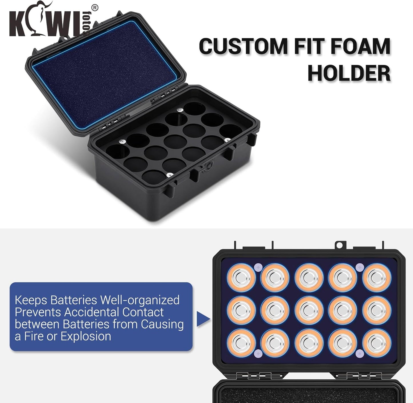 KIWIFOTOS 15 IP67 LR14 Slots C Battery Organizer Storage Case Heavy Duty Waterproof C Cell Alkaline Batteries Holder