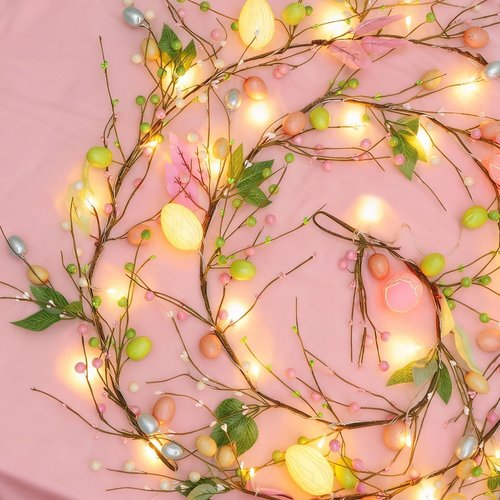 ATDAWN 6 FT Easter Egg Christmas Garland, 2 Pack Battery Operated Eggs Christmas Garland Lights for Easter Holiday Decoration, Spring Home Decoration