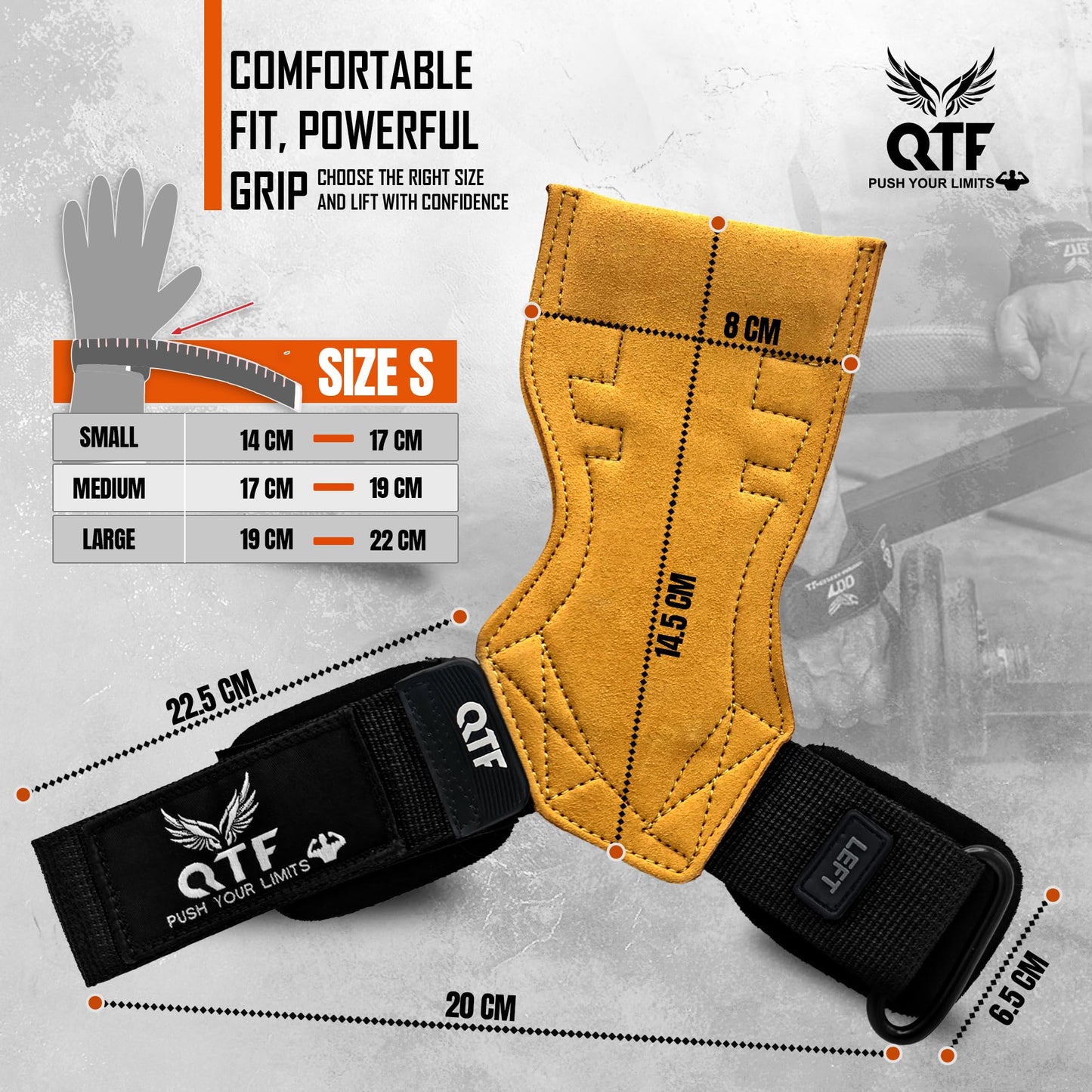 QTF Weight Lifting Grips (Pair) for Heavy Powerlifting, Wrist Straps for Deadlifts, Rows, Pull Ups, with Neoprene Padded Wrist Wraps Support and Strong Rubber Gloves or Straps for Bodybuilding. (Blk-White, L)
