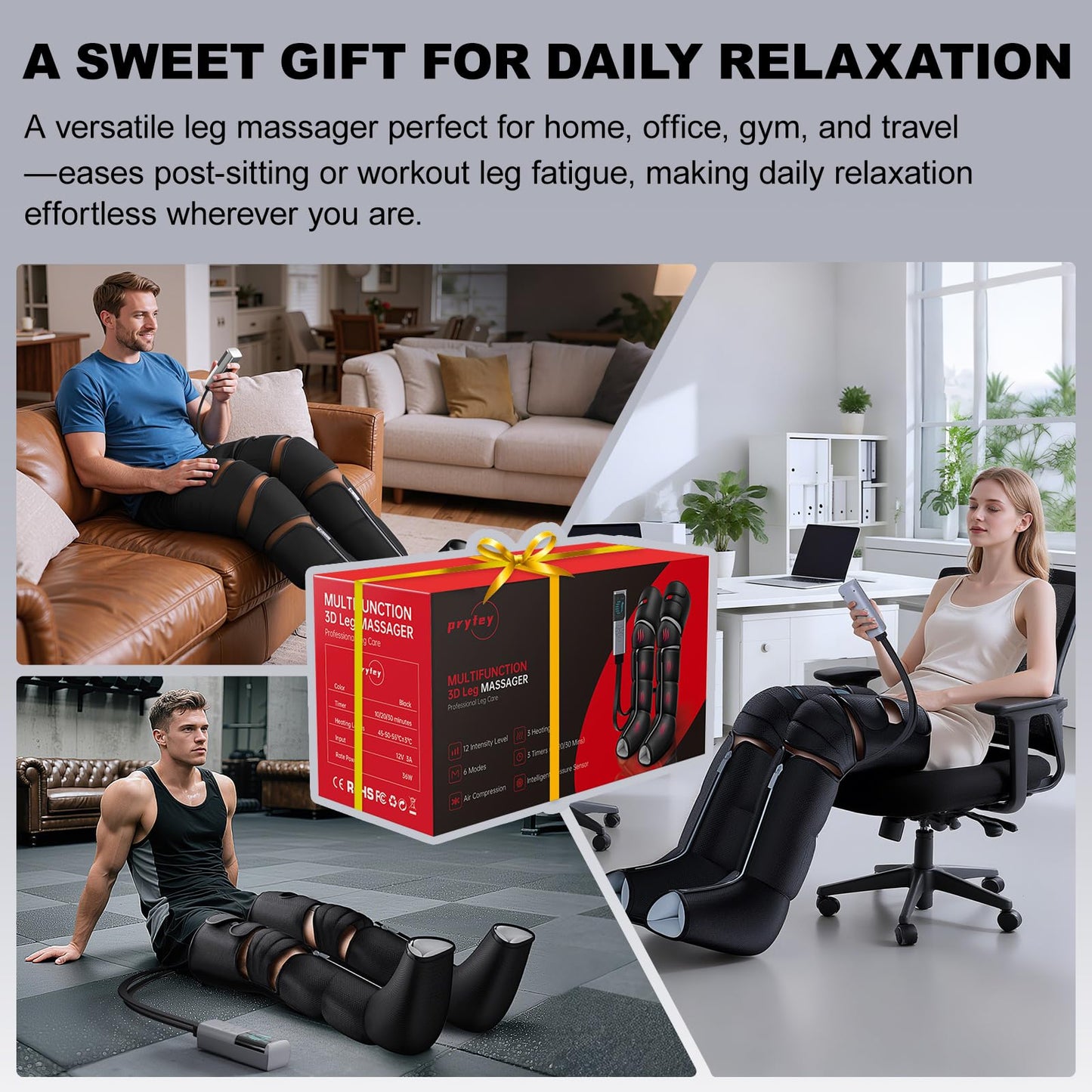 MZCNU Leg Compression Massager for Circulation and Pain Relief, Compression Boots with Heated Knee, 6 Modes 12 Intensities 3 Timers, Foot Calf Thigh Recovery Machine, Gifts for Man Woman, Black