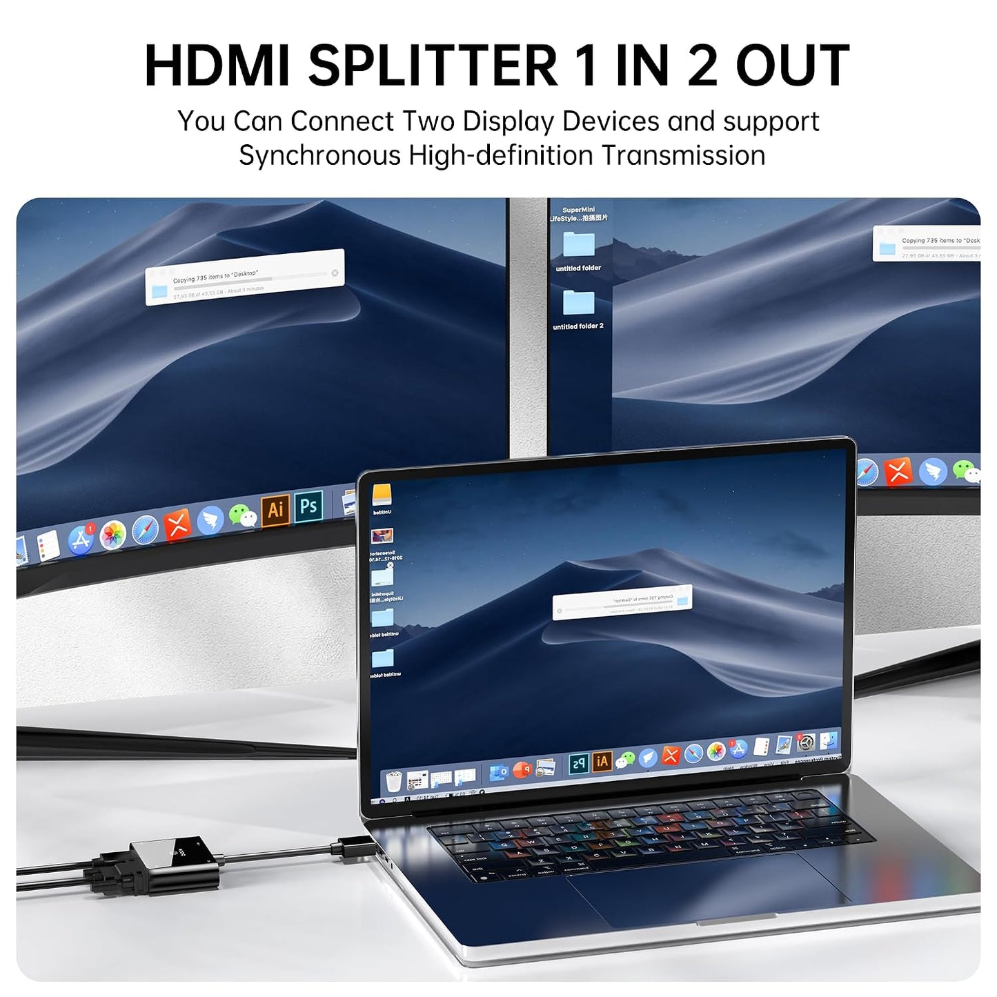 1080P HDMI to VGA and HDMI Adapter, Dual Output Video Converter with Audio, USB-Powered HDMI Splitter for Laptop, TV