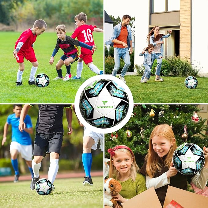 Youth Soccer Ball Size 4, Kids Outdoor Play Game Training Practice Soccer Ball for Teen Boy Girl Indoor Outdoor with 1 Pump 1 Net Bag and 1 Gift Box