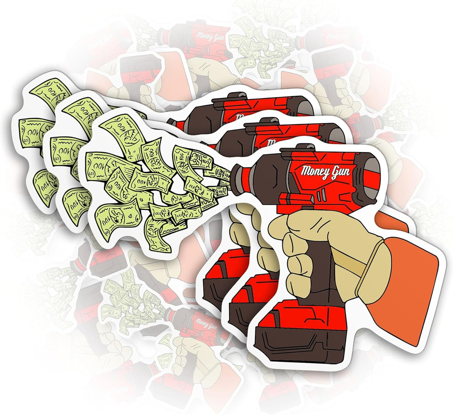 Set 3 (2 Inches) Pcs - Money Gun Hard Hat Sticker Lineman, Mechanic, Blue Collar Die-Cut Waterproof Vinyl Sticker
