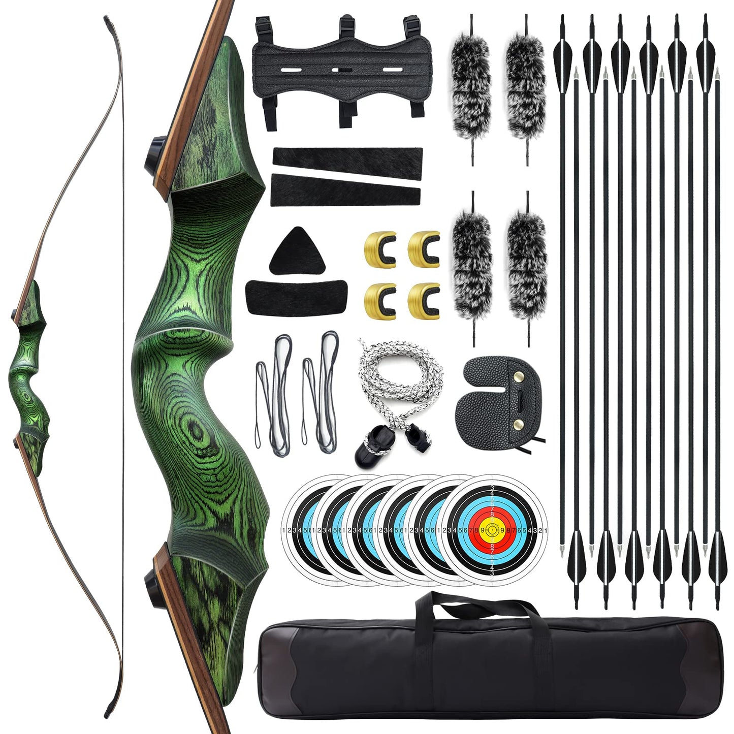60 Inch Black Hunter Takedown Recurve Bow and Arrow 20-60Lbs Hunting Archery Bow Right Hand Wood Riser Practice Bow for Adult Target Training (25LBS)