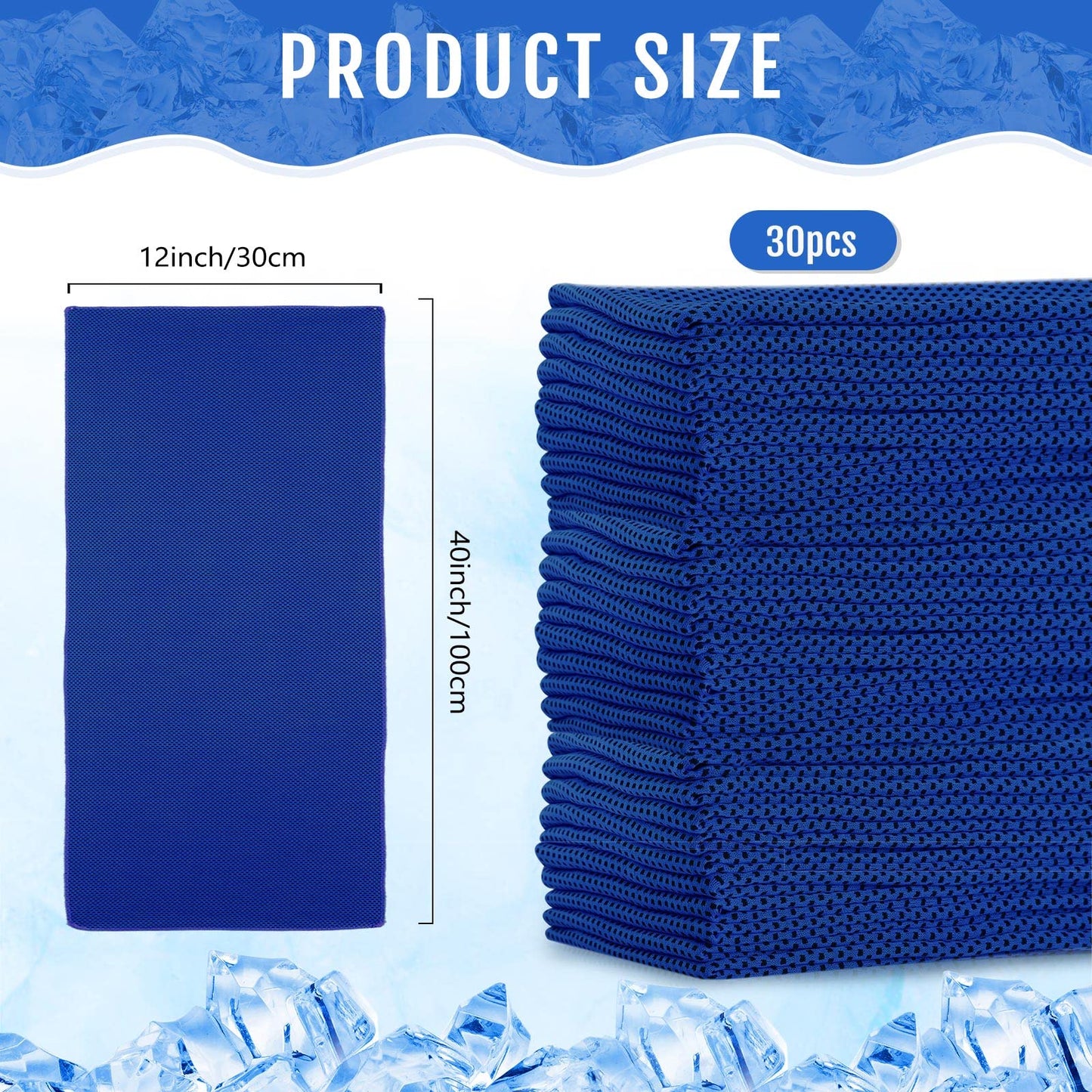 Hosuly 30 Pack Cooling Towels, 40"x12" Ice Breathable Chilly Sweat Rag Microfiber Workout Rags for Gym Towels for Neck and Face for Yoga Golf Sport Running(Dark Blue)