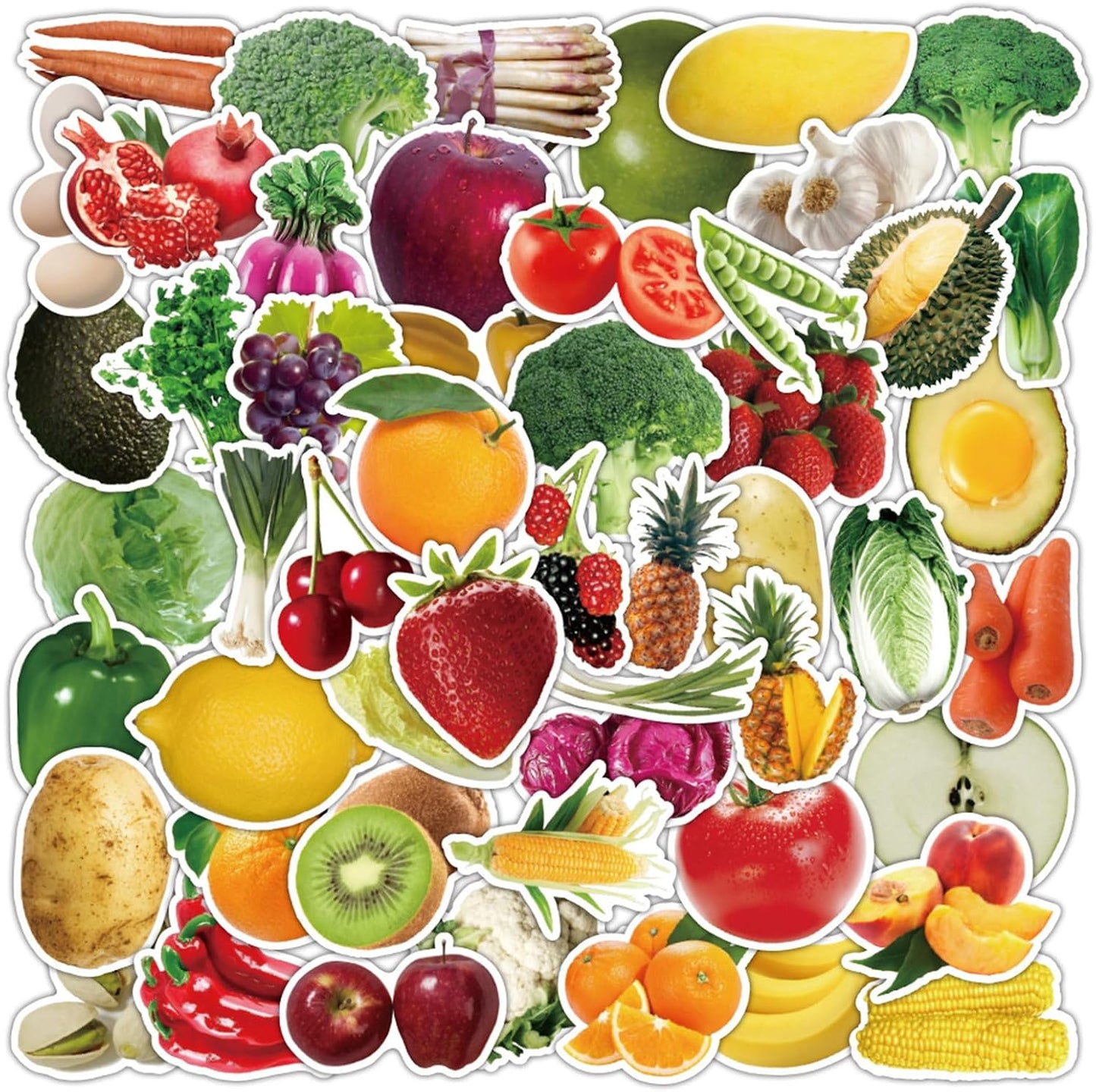 Caakkee 50Pcs Fruits Vegetable Stickers for Kids Teens,Realistic Food Fruit Stickers,Teachers Student Sticker
