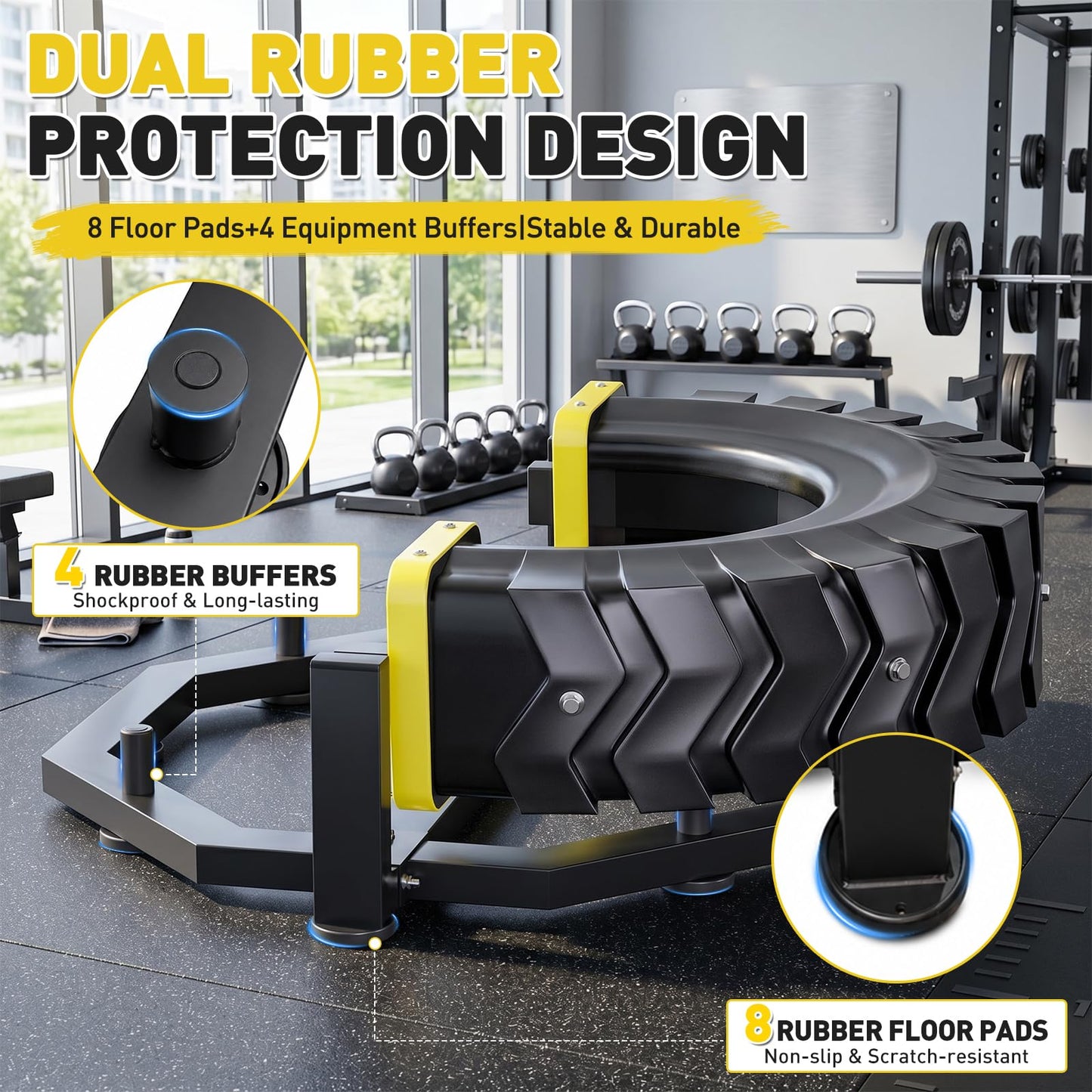 Tire Flip Trainer, Heavy Duty Steel Tire Flipping Machine with Weight Plate Posts, Non-Slip Base for Crossfit, Gym & Home Workouts, Expandable Full-Body Training Equipment