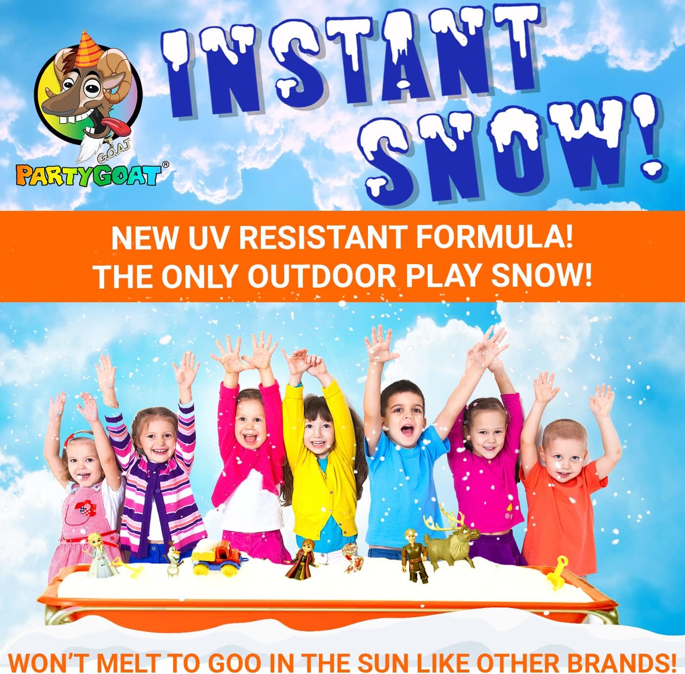 PARTY GOAT Instant Snow Powder - Create 7 Gallons of Fake Snow for Indoor & Outdoor Fun | 18oz