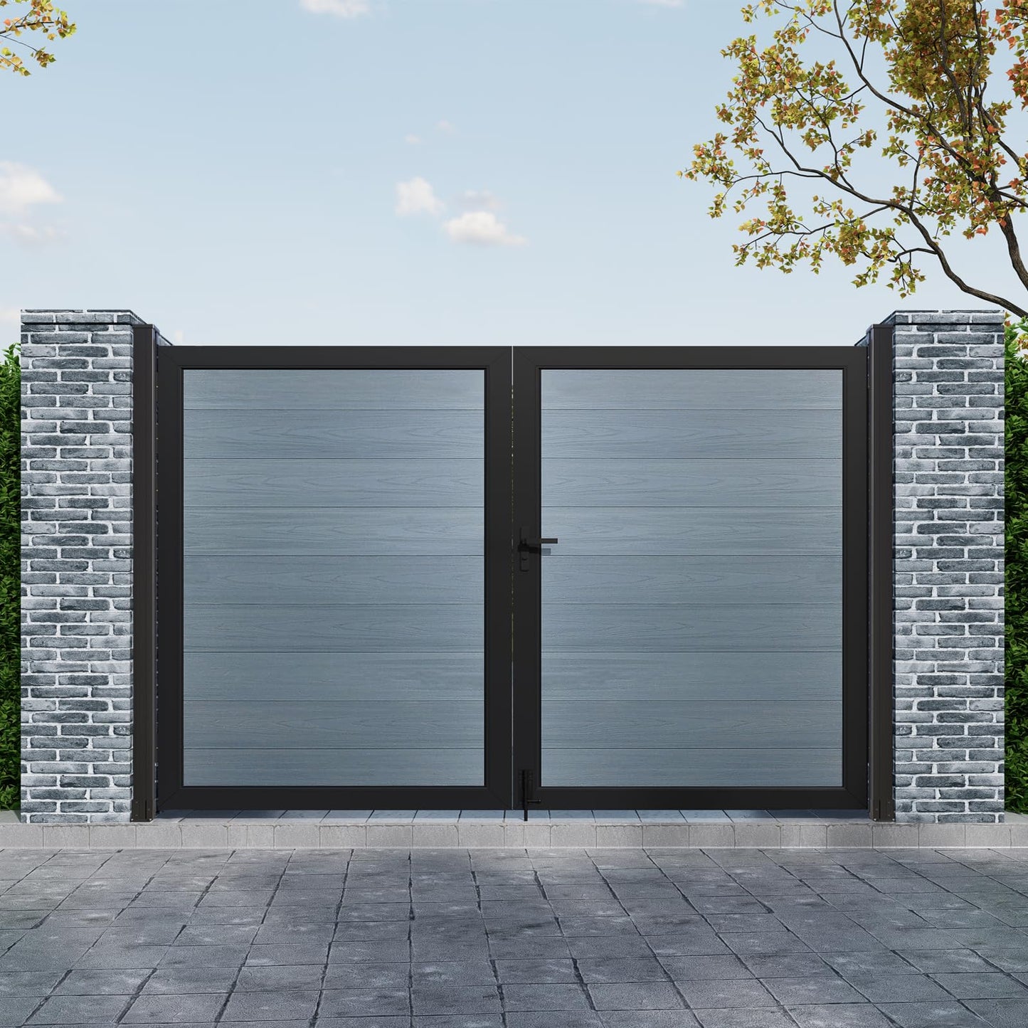 Mondaria 6ft(H)*10ft(W) Wood Plastic Composite Gate for Privacy Fence, Double Fence Gate with Metal Frame and Knob Kits, Grey (Without Post)