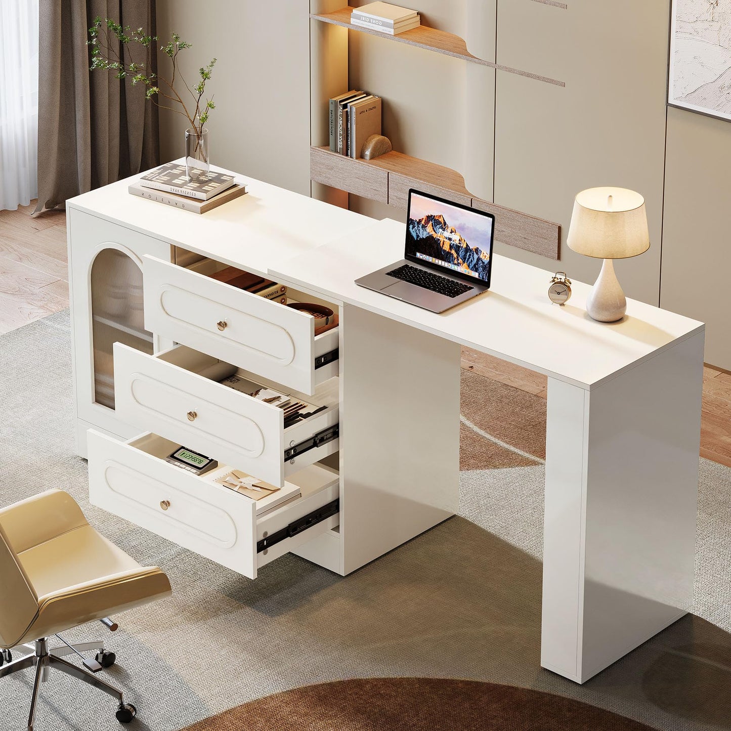Tribesigns 78" L Shaped Desk with Storage, Modern Corner Desk with 3 Drawers for Small Space, Reversible L Shape Desk with Cabinet & Adjustable Shelves for Home Office Bedroom (White)