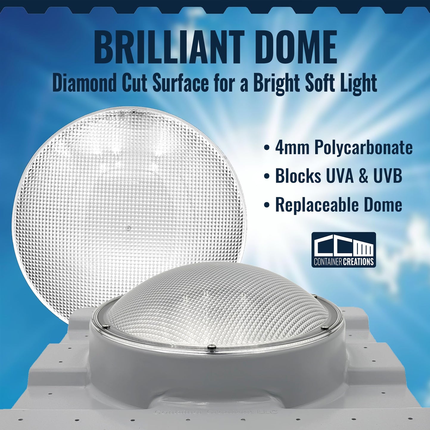 SkyDOME Extra-Large Skylight for Shipping Containers - Solar Lighting for Conex Container - Premium 12-inch Polycarbonate Dome Skylight - Natural Solar Light, Container Accessory, Easy to Install