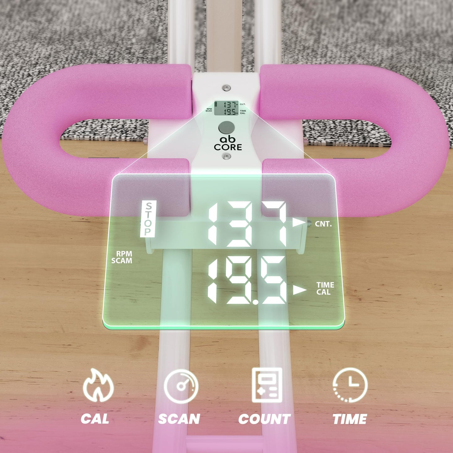 LanPavilion Ab Workout Equipment, Ab Machine with Height Adjustable and Stability, Ab Workout Equipment Home Gym Coaster for Stomach at Office with LCD Display-Christmas Gift Choice, Pink