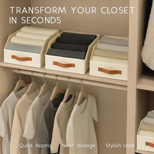 Homsorout Fabric Storage Bins - 6 Large Collapsible Trapezoid Organizers with Front Handle | Beige
