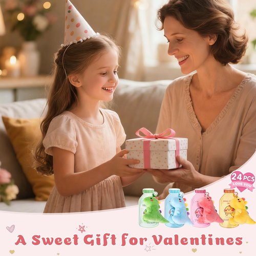 Agekub 24 Packs Valentines Day Gifts for Kids，Plush Toys Keychains with Valentine Gifts Cards for Boys Girls Toddlers Friends Classroom School Exchange Party Favors