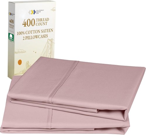 California Design Den King Size Pillow Cases Set of 2 | 400 Thread Count 100% Cotton - Soft Mauve Sateen