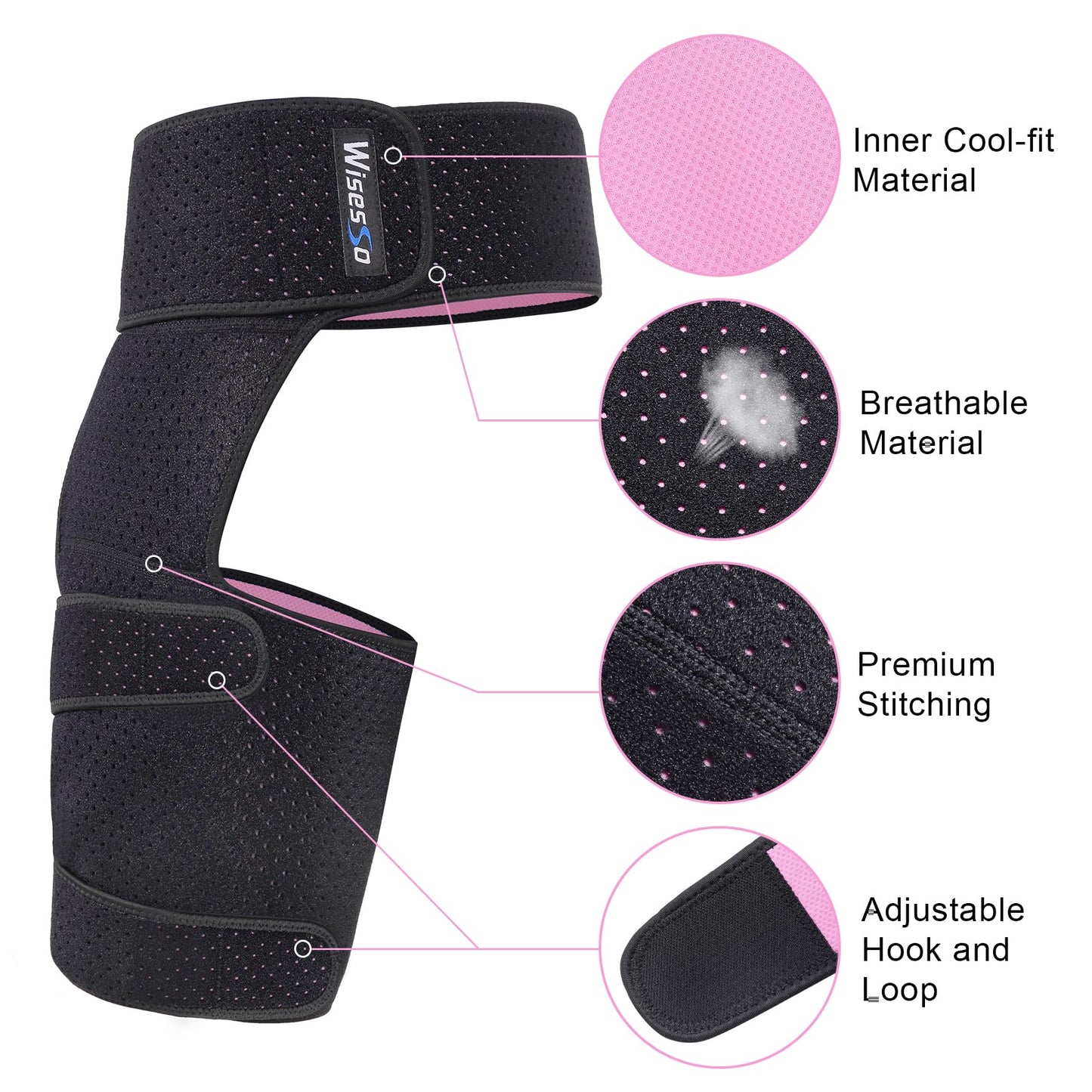 Wisesso Hip Brace, Groin Wrap Hip Braces for Sciatica Pain Relief, Thigh Support for Groin, Thigh, Hamstring, Pulled Muscle Injury, Sciatic Nerve Brace For Men and Women, Pink