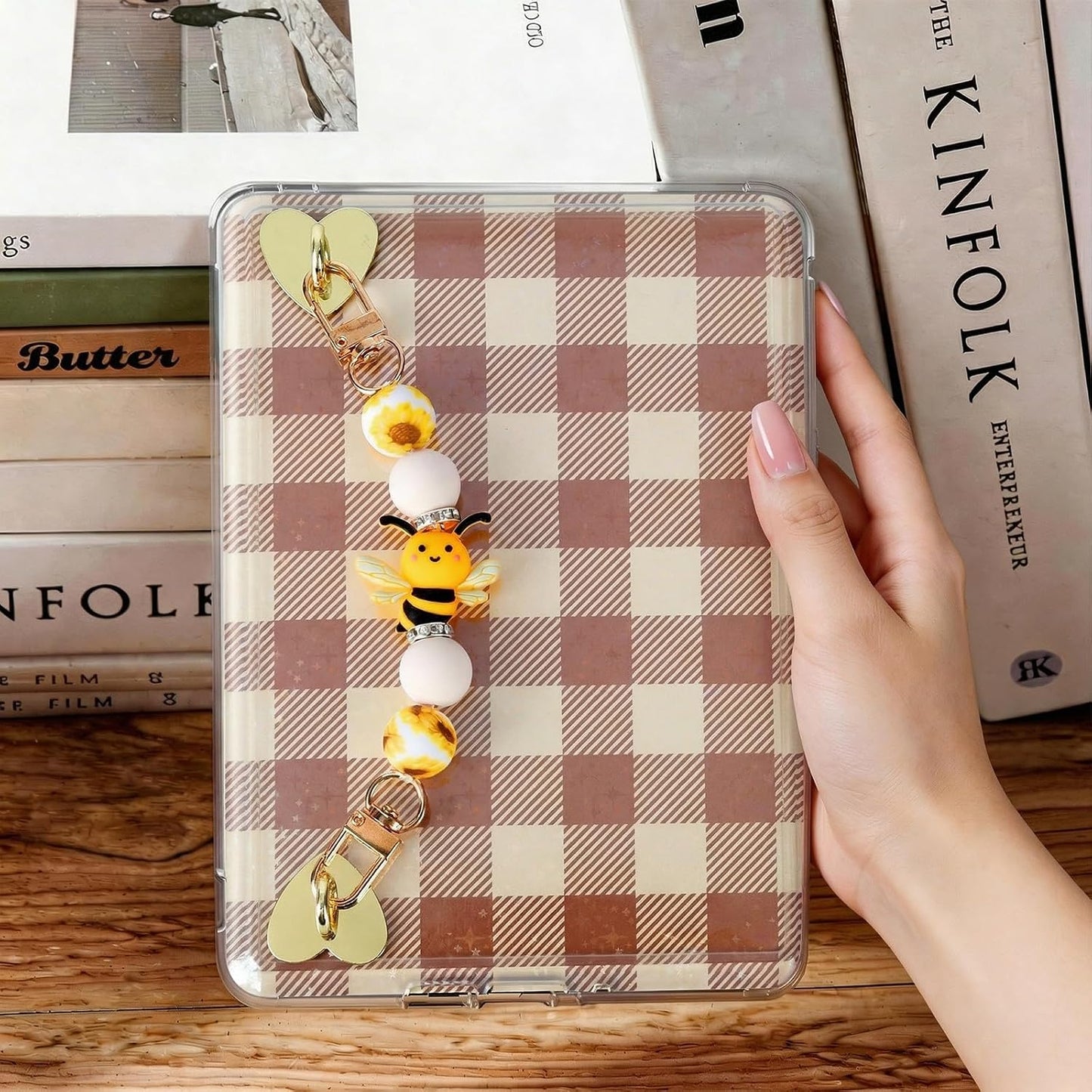 Silicone Beaded Strap for Kindle Charm - Cute Bee Style Hand Strap Bracelet Grip Chain for E-Reader, Bookish Gift