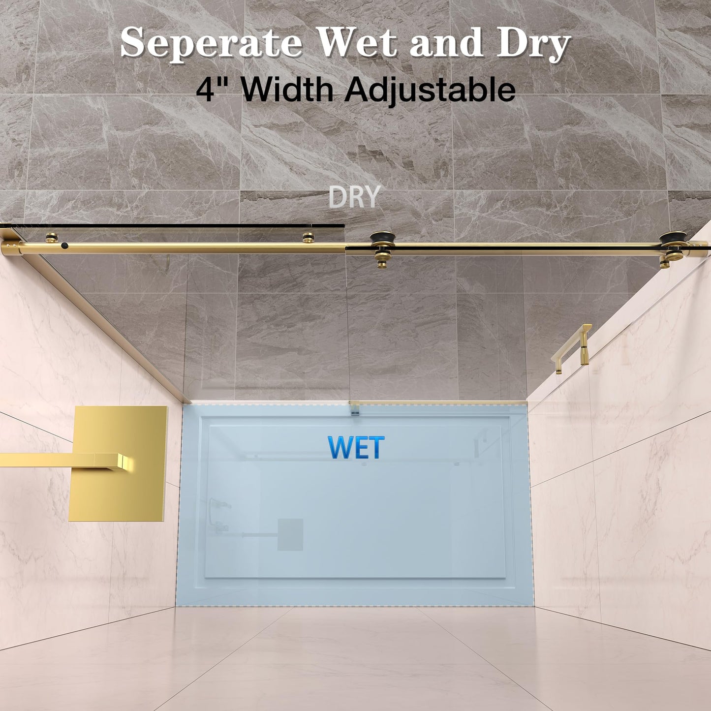 ENSO SENKA 56-60” x 76” Frameless Shower Door, 5/16" (8mm) Clear SGCC Tempered Glass, Bathroom Glass Sliding Shower Doors, Brushed Gold