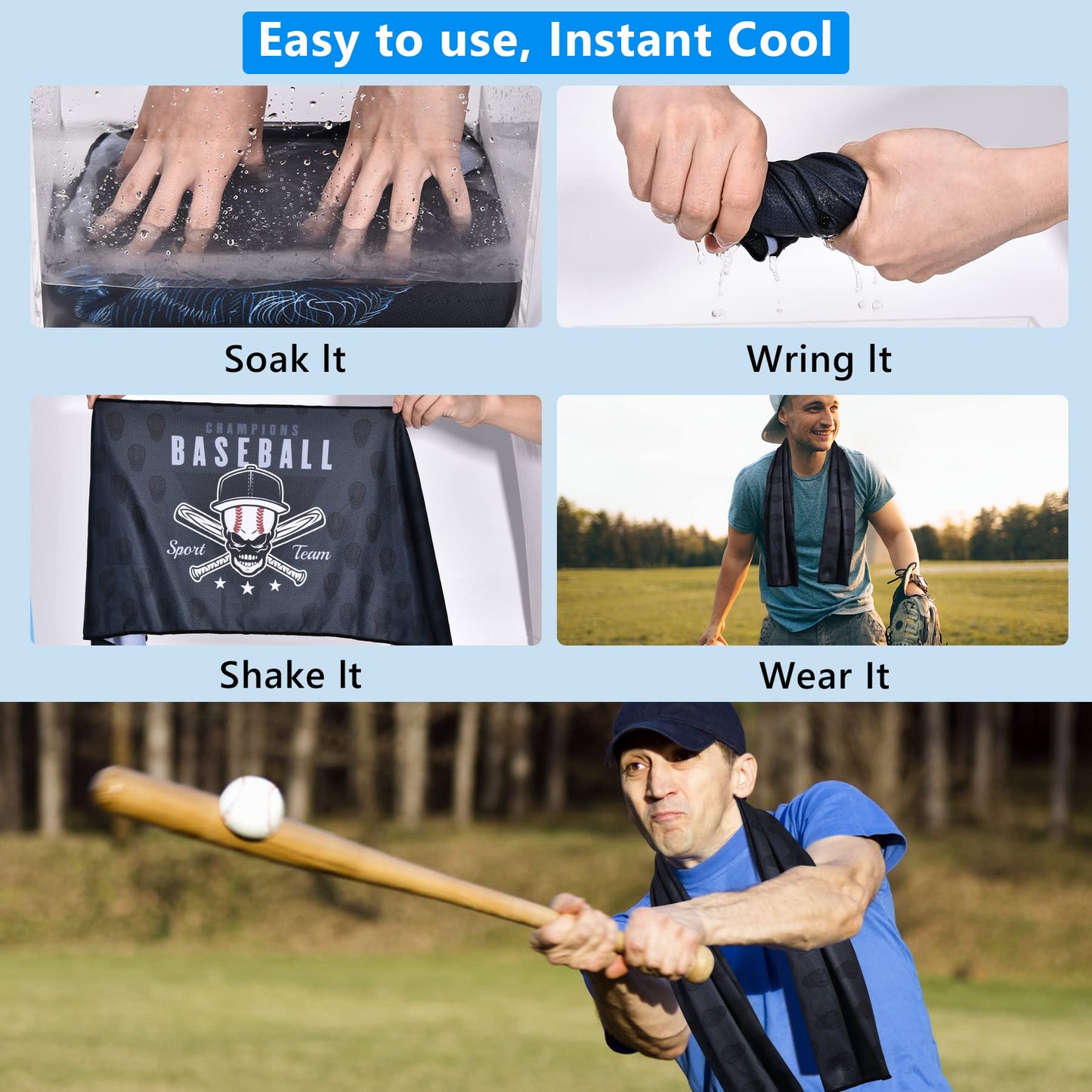 Sukeen Cooling Towels(40"x 12"), Cool Towels for Neck, Baseball Sport Sweat Rag for Gym, Cooling Towel for Yoga, Golf, Camping, Running, Workout & More Activities