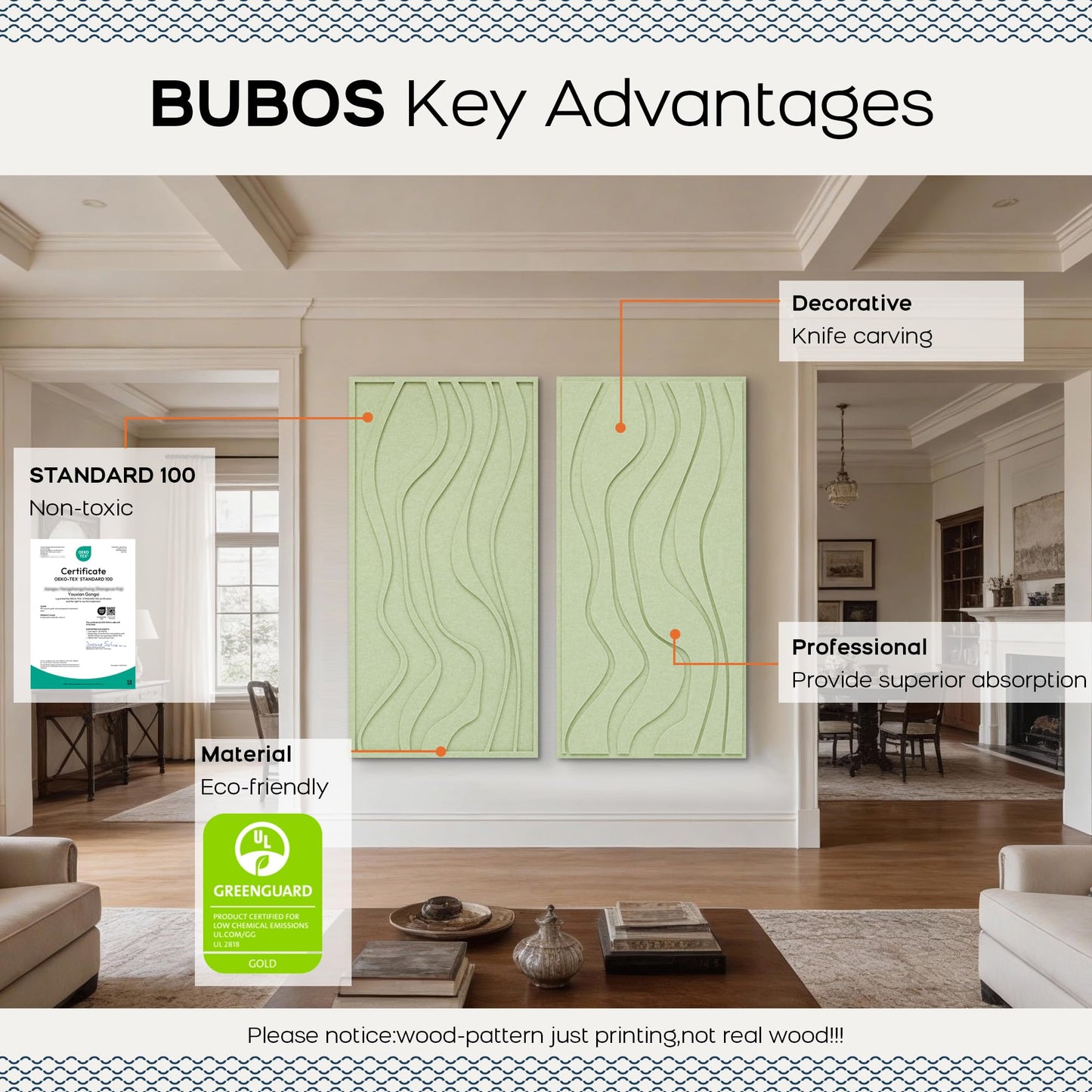 BUBOS 4 Pack Large Acoustic Panels, Total-Size 47.2 x 23.6 Inches Soundproof Wall Panels, Decorative Sound Panels, Self-Adhesive Acoustic Wall Panels for Recording Studio, Home&Office (Green, 4 Pack)