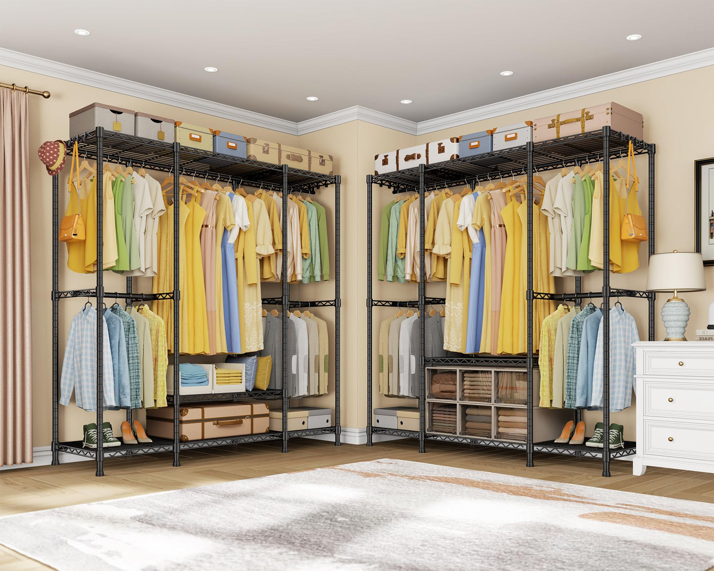Ulif E3 Heavy Duty Garment Rack, 4 Tiers Freestanding Closet Organizer System with 5 Shelves, Metal Closet Organizer and Storage System for Clothes, Max Load 850lbs, 58.4"W x 15.7"D x 77.3"H, Black