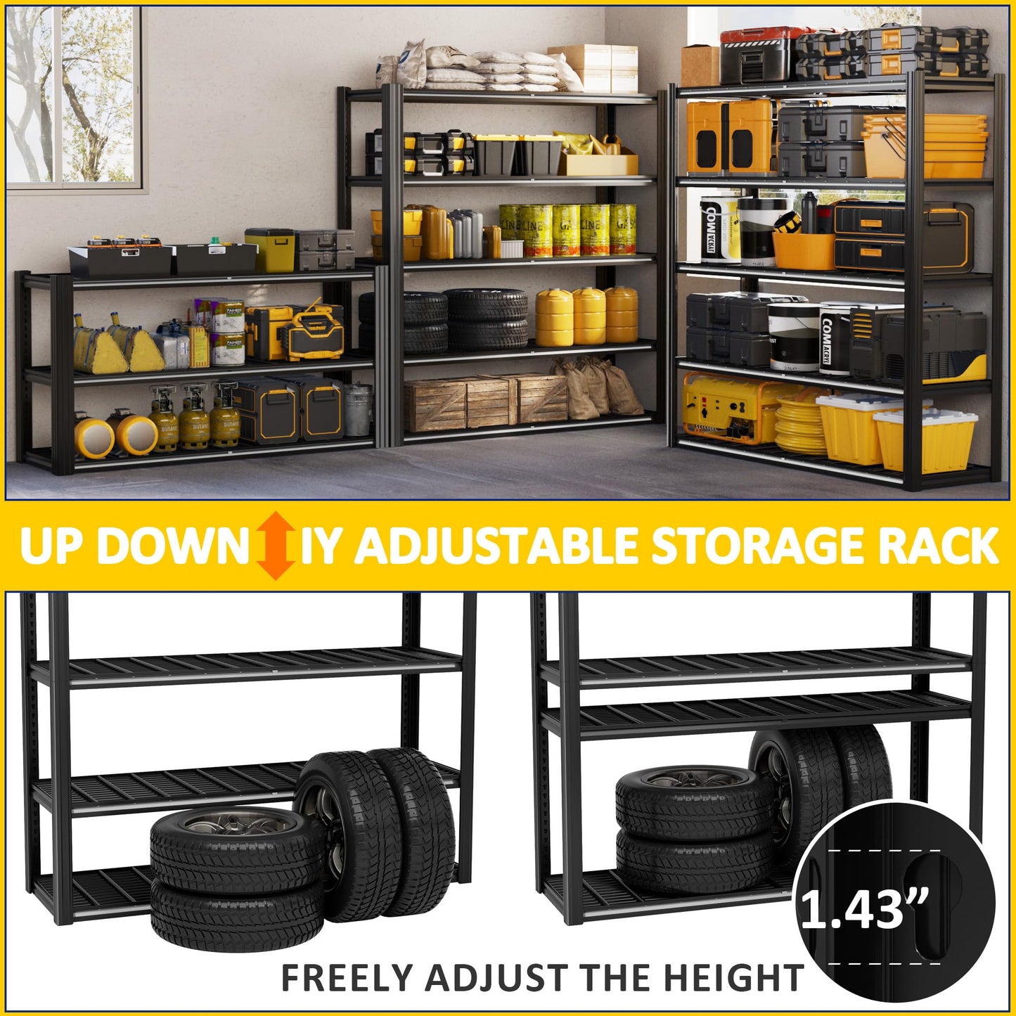 Durstruct 5 Tier Heavy Duty Metal Storage Rack, 48”W x 24”D x 72”H, Adjustable Shelving Unit with 3000 LBS Total Load Capacity, for Warehouse, Garage, Kitchen, Bathroom,Industrial