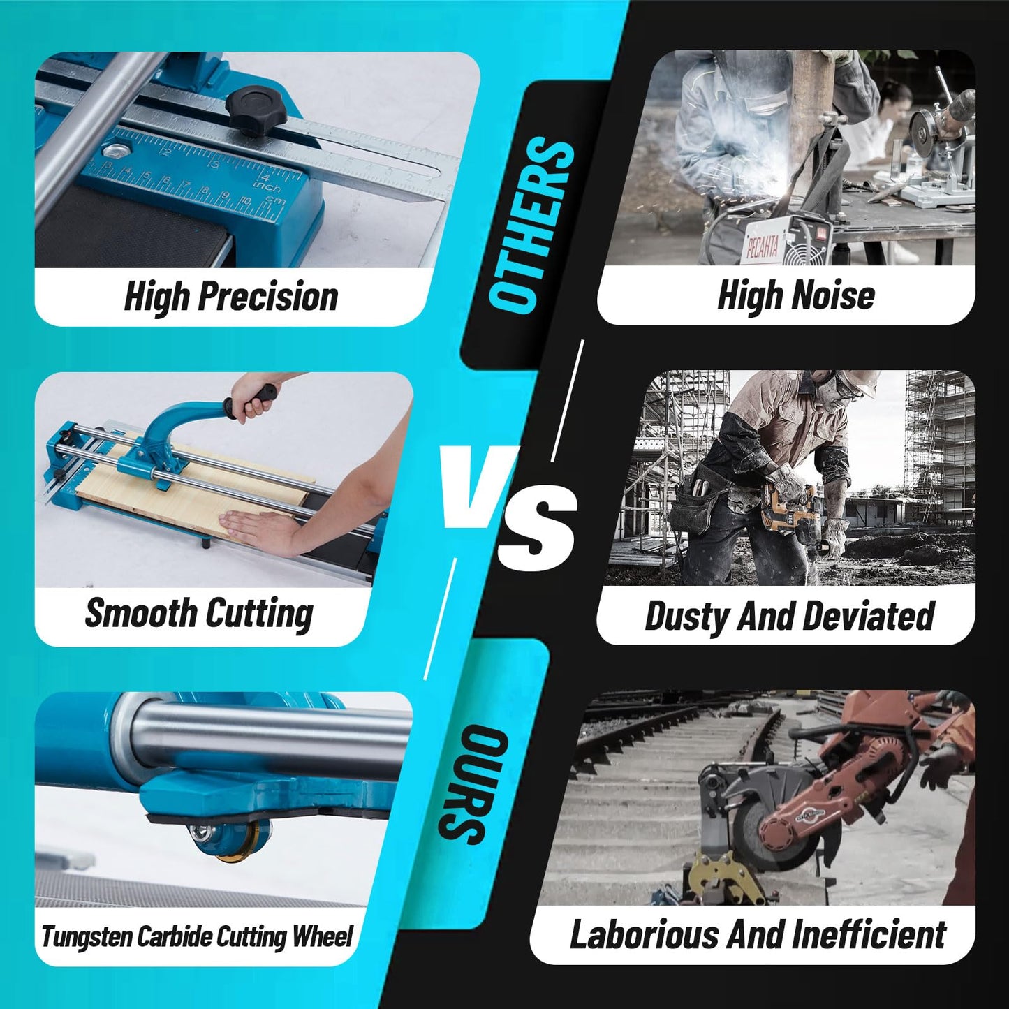 ExploreHorizon Manual Tile Cutter - 48 Inch Tungsten Carbide Cutting Wheel, Guide Accuracy, Anti-Skid Feet, Removable Scale, Precision Cutting, Double Rails