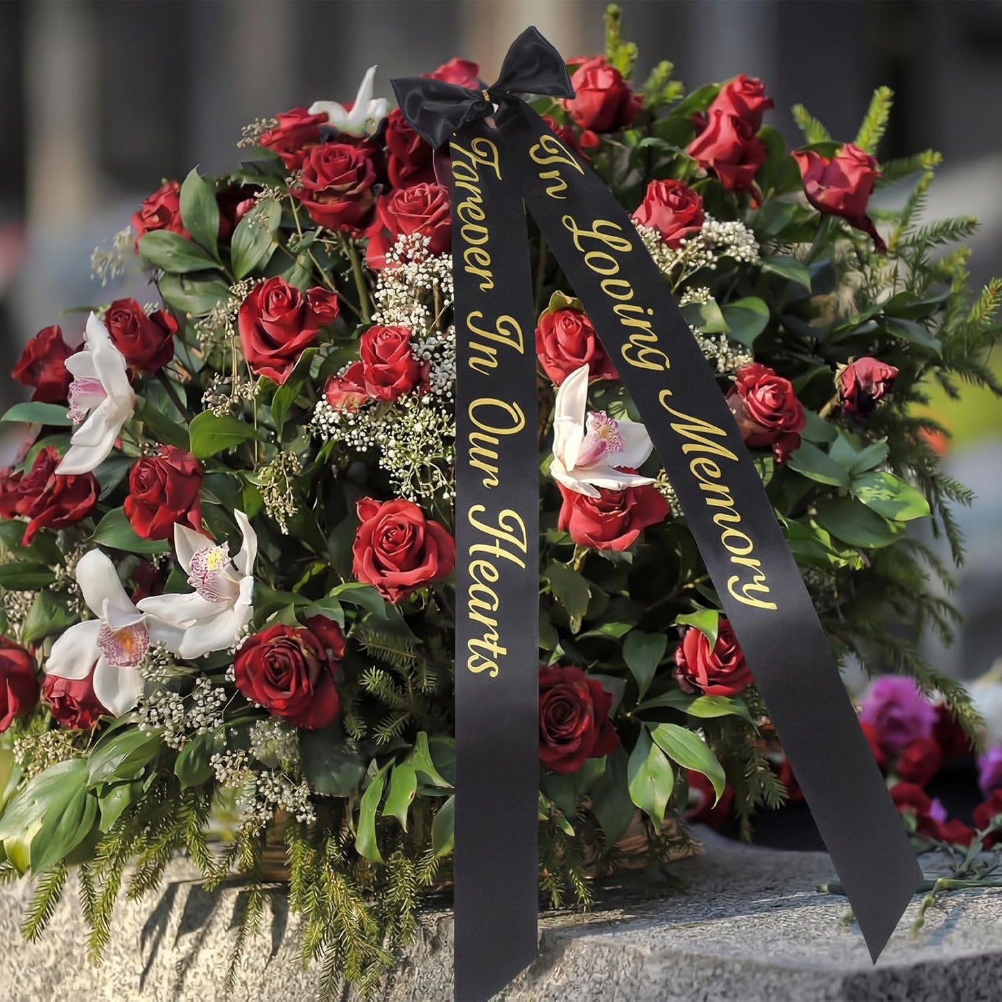 Norme Memorial Funeral Sash - 2 Pcs Satin Ribbon in Loving Memory | 63x3.8'' Black for Casket Wreaths