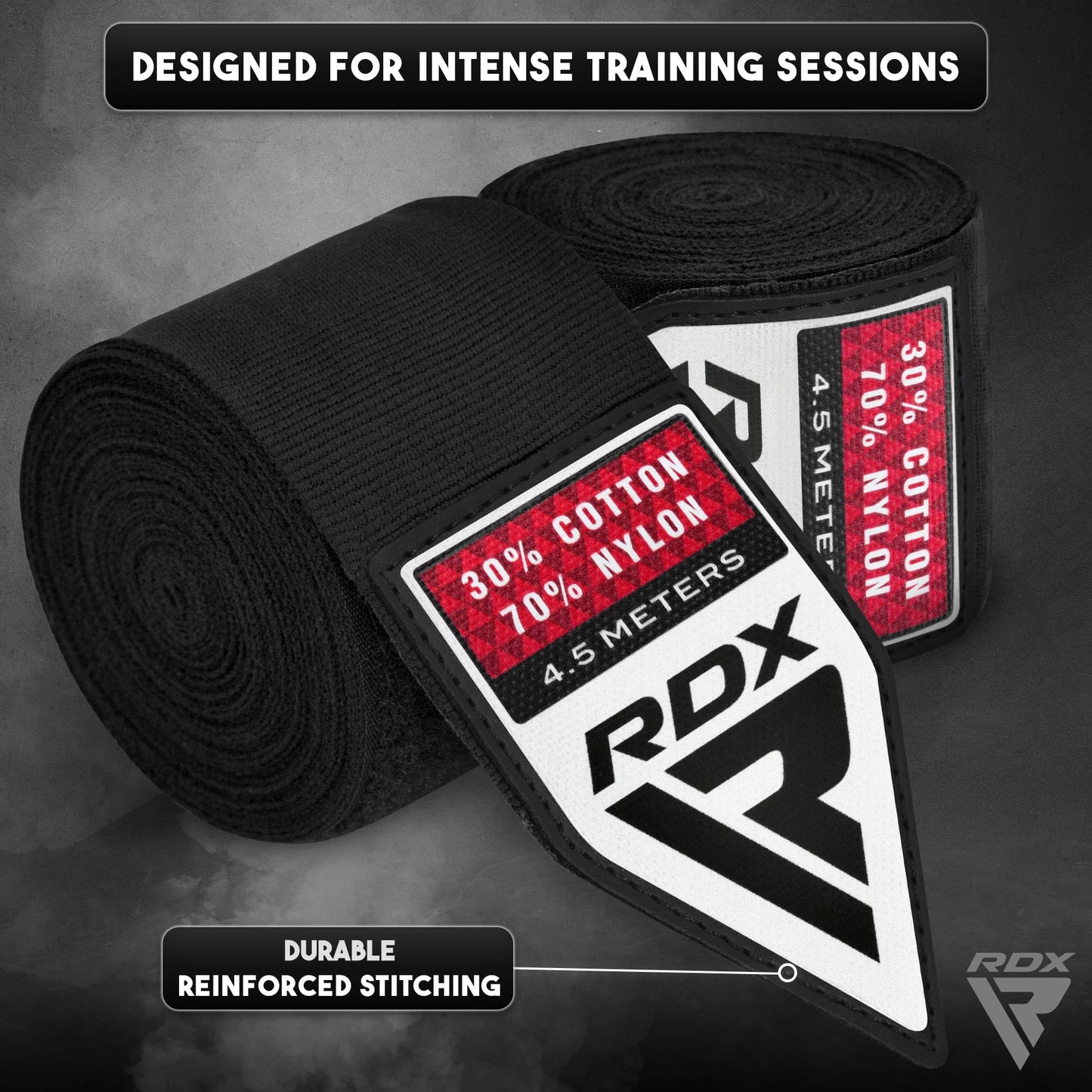 RDX Boxing Hand Wraps 4.5M / 180 Inches – Mexican Style Semi-Elastic MMA Inner Gloves - Wrist Support for Muay Thai, Kickboxing, BJJ, Karate - Thumb Loop & Hook and Loop Closure - Cotton & Nylon Blend