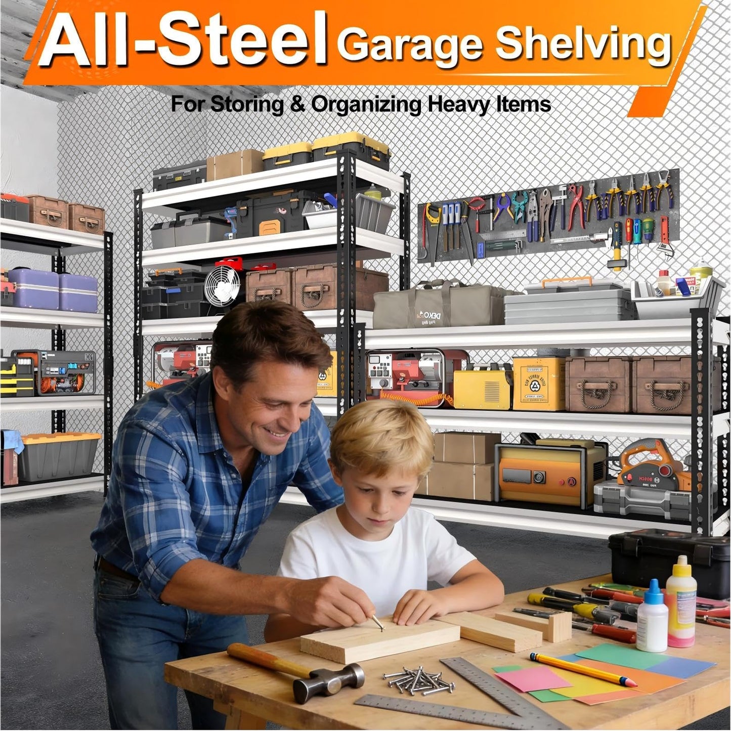 Huhaneon Utility Storage Garage Shelving - 40'' Wide 1,350 Lbs Heavy Duty 3 Tier Metal Shelves Adjustable - Freestanding Rack Units for Basement Kitchen Pantry - White 40" W x 18" D x 36" H